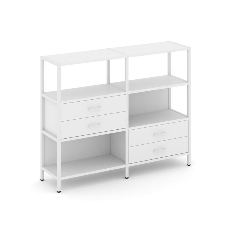 Shelf System Двухсекционный стеллаж трехярусный с ящиками SN.STM-323 Белый/Металл Белый 1590*400*124