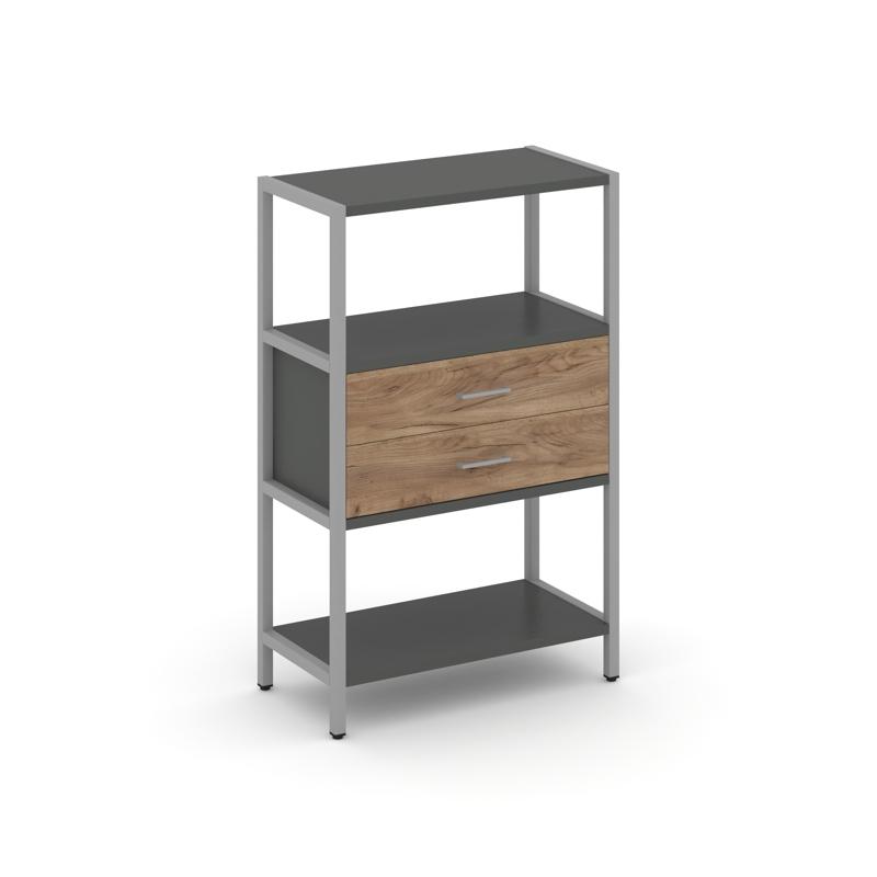 Shelf System Односекционный стеллаж трехярусный с ящиками SN.STM-312 Антрацит/Дуб Табак/Металл Серый