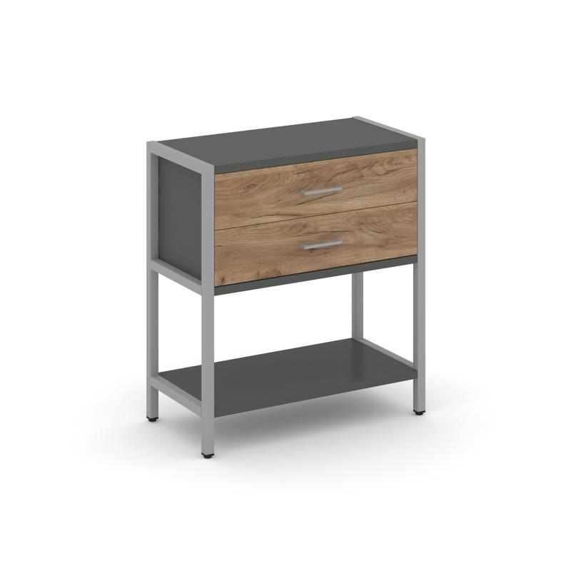 Shelf System Односекционный стеллаж двухярусный с ящиками SN.STM-212 Антрацит/Дуб Табак/Металл Серый