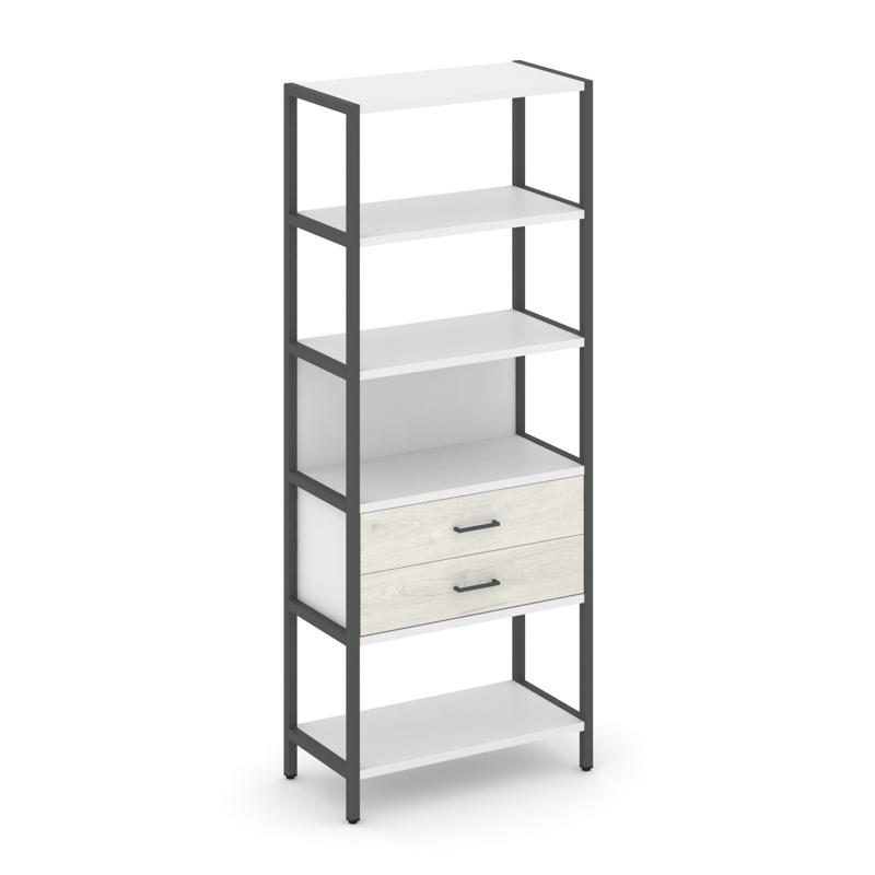 Shelf System Односекционный стеллаж пятиярусный с ящиками SN.STM-512 Белый/Дуб Наварра/Металл Антрац