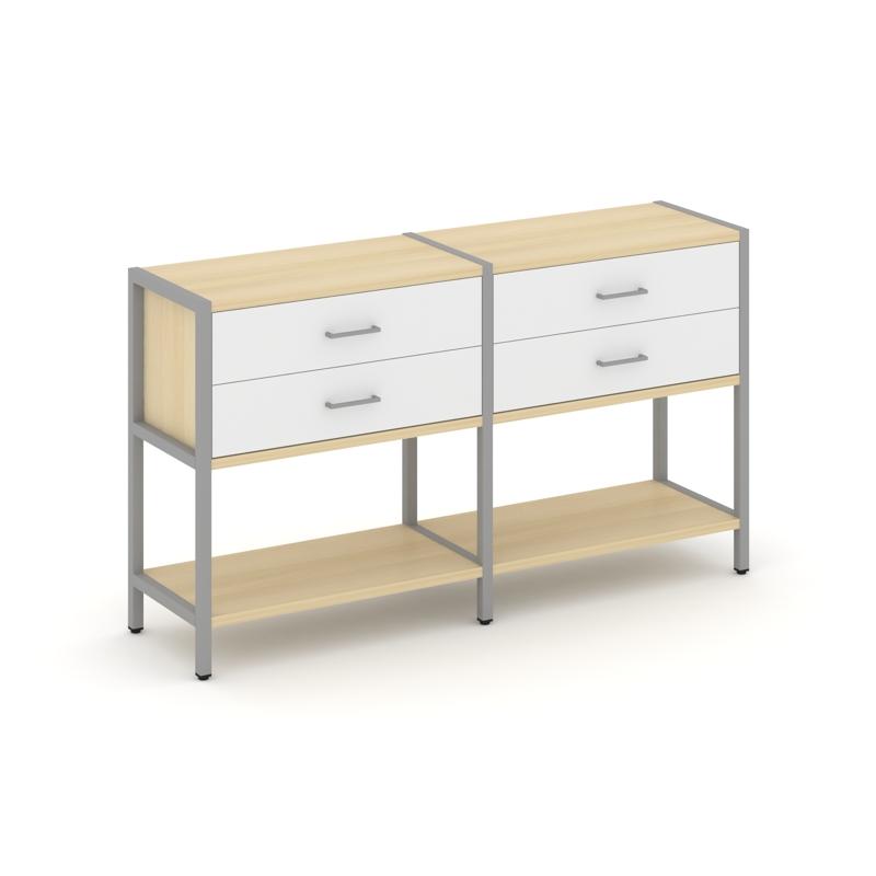 Shelf System Двухсекционный стеллаж двухярусный с ящиками SN.STM-222 Акация Лорка/Белый/Металл Серый