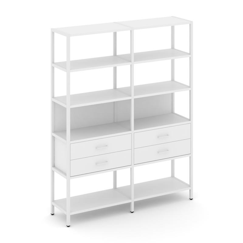 Shelf System Двухсекционный стеллаж пятиярусный с ящиками SN.STM-522 Белый/Металл Белый 1590*400*198