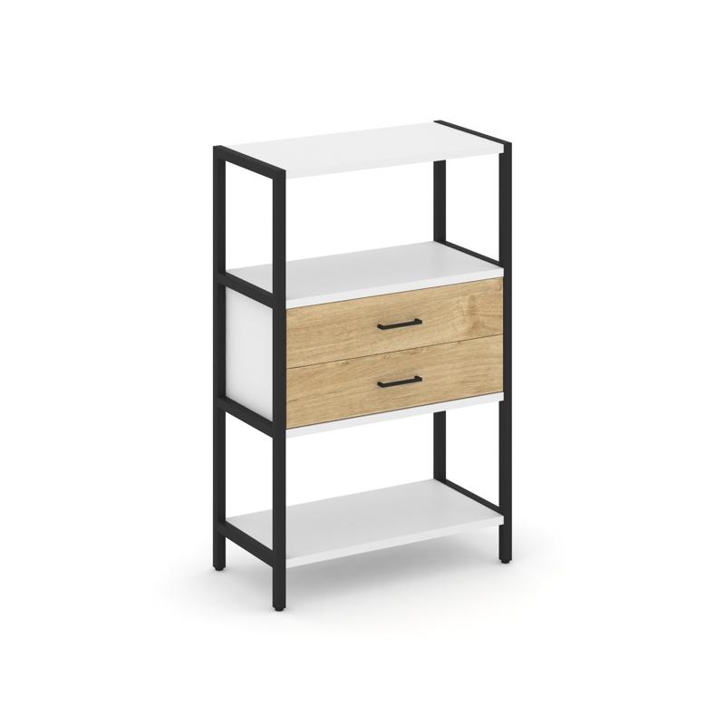 Shelf System Односекционный стеллаж трехярусный с ящиками SN.STM-312 Белый/Тиквуд Светлый/Металл Чер