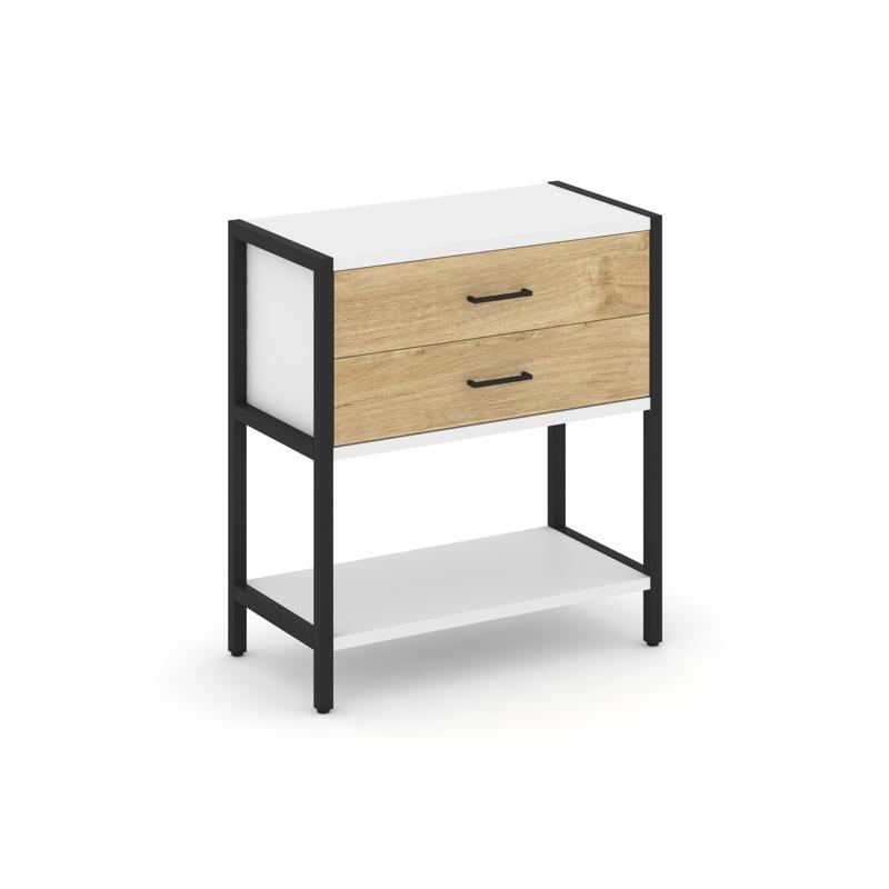 Shelf System Односекционный стеллаж двухярусный с ящиками SN.STM-212 Белый/Тиквуд Светлый/Металл Чер