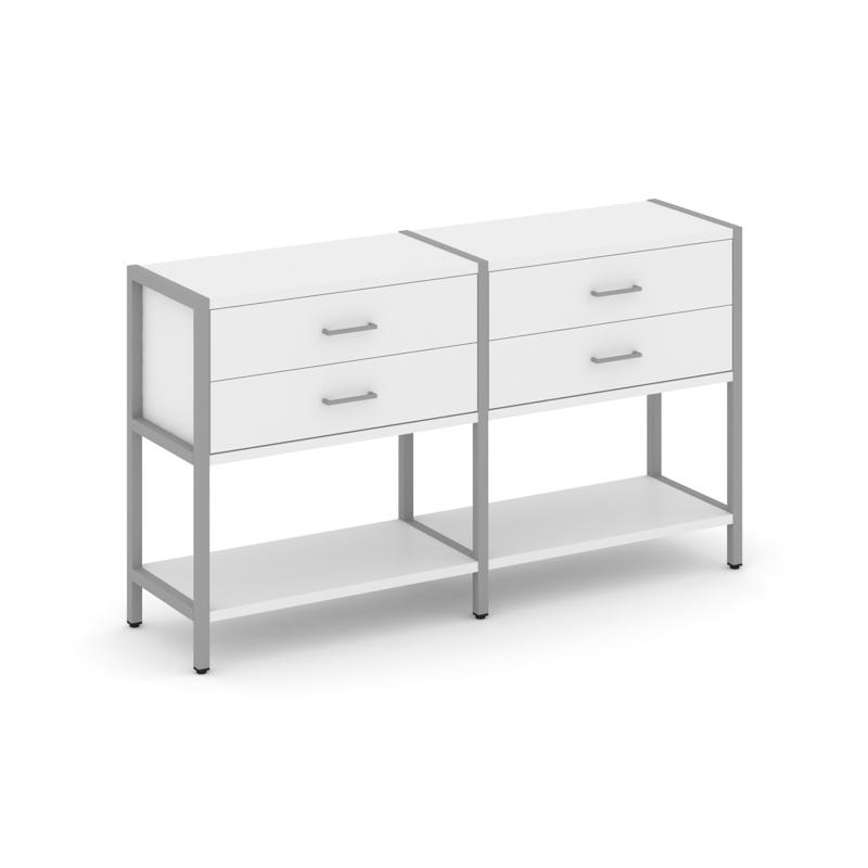 Shelf System Двухсекционный стеллаж двухярусный с ящиками SN.STM-222 Белый/Металл Серый 1590*400*879