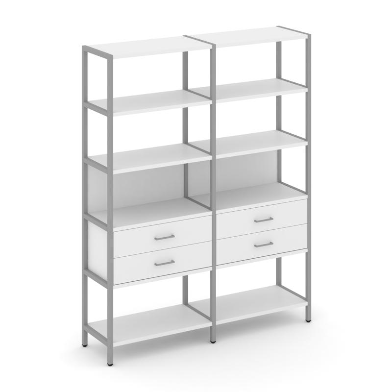 Shelf System Двухсекционный стеллаж пятиярусный с ящиками SN.STM-522 Белый/Металл Серый 1590*400*198