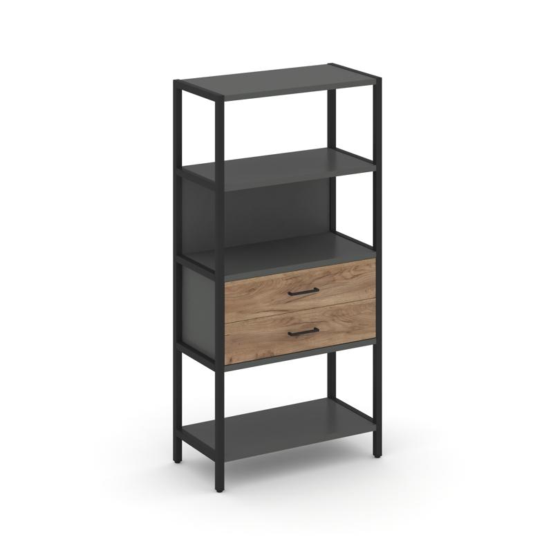 Shelf System Односекционный стеллаж четырехярусный с ящиками SN.STM-412 Антрацит/Дуб Табак/Металл Че