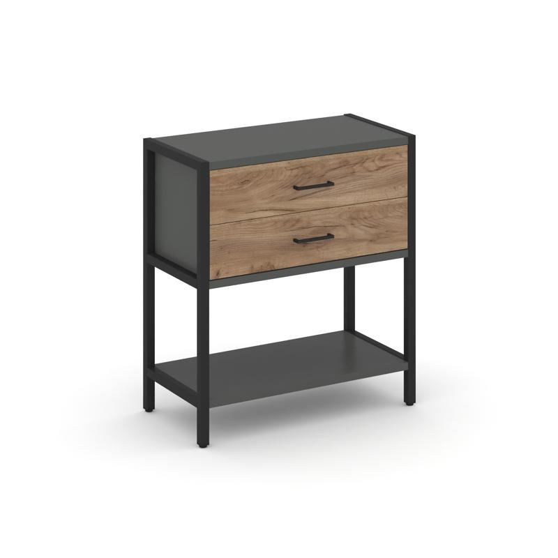 Shelf System Односекционный стеллаж двухярусный с ящиками SN.STM-212 Антрацит/Дуб Табак/Металл Черны