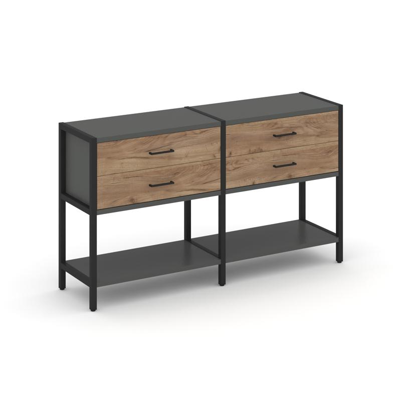 Shelf System Двухсекционный стеллаж двухярусный с ящиками SN.STM-222 Антрацит/Дуб Табак/Металл Черны