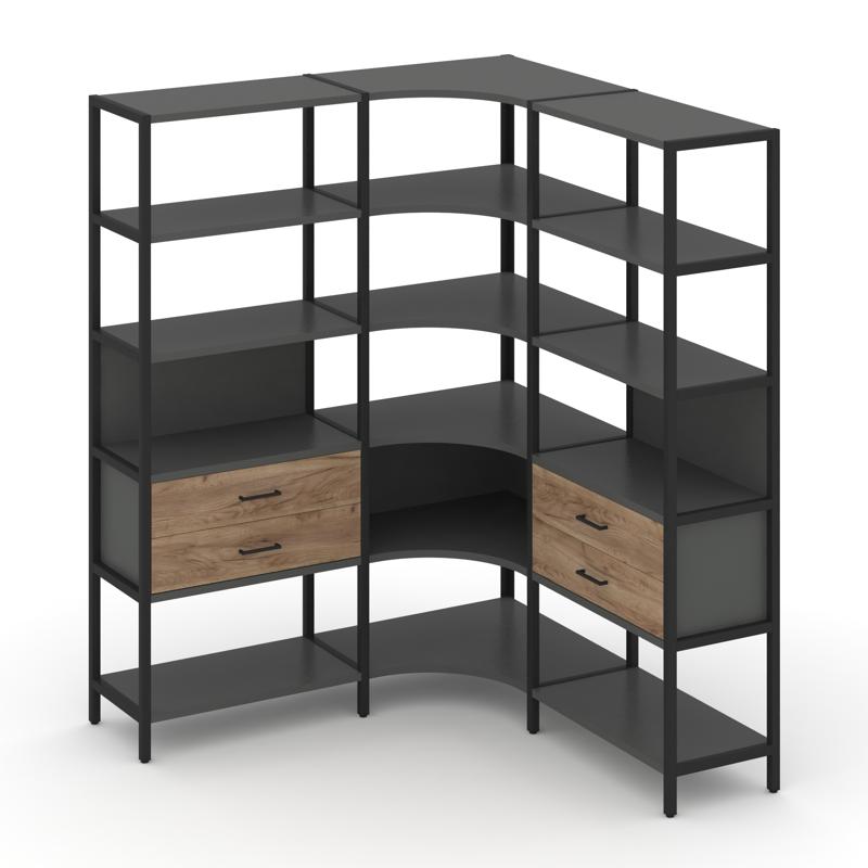Shelf System Трехсекционный угловой стеллаж пятиярусный с ящиками SN.STMU-531 Антрацит/Дуб Табак/Мет