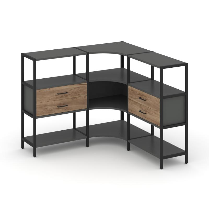 Shelf System Трехсекционный угловой стеллаж трехярусный с ящиками SN.STMU-331 Антрацит/Дуб Табак/Мет