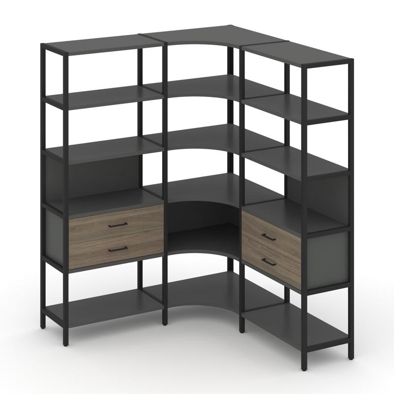 Shelf System Трехсекционный угловой стеллаж пятиярусный с ящиками SN.STMU-531 Антрацит/Вяз Благородн