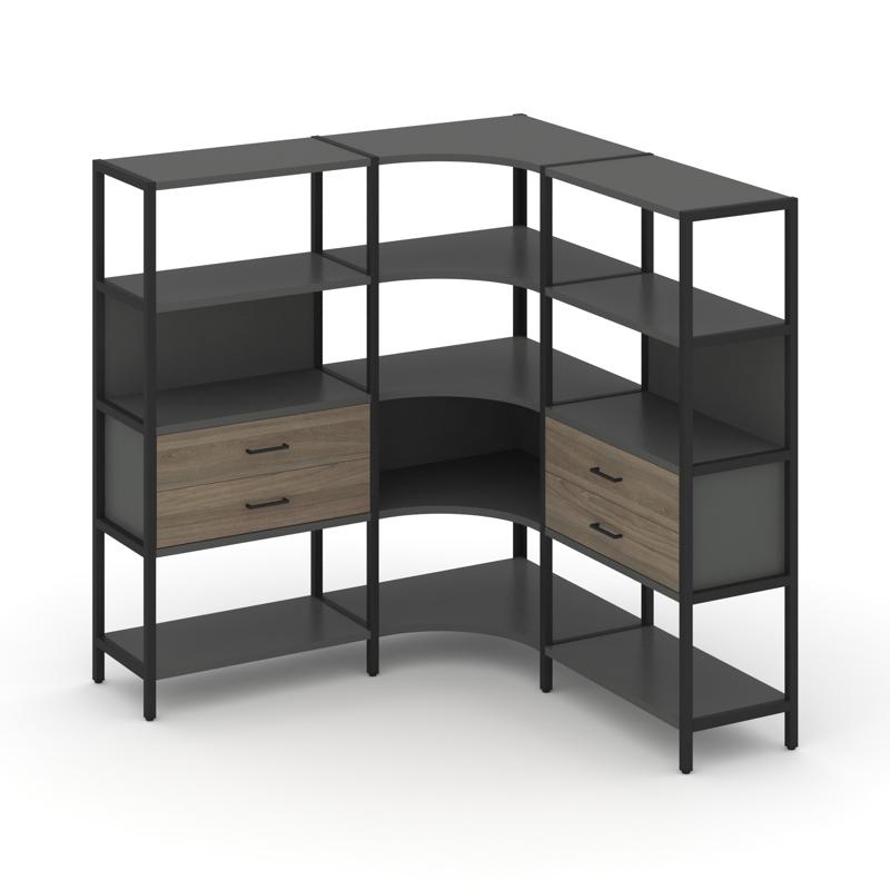 Shelf System Трехсекционный угловой стеллаж четырехярусный с ящиками SN.STMU-431 Антрацит/Вяз Благор