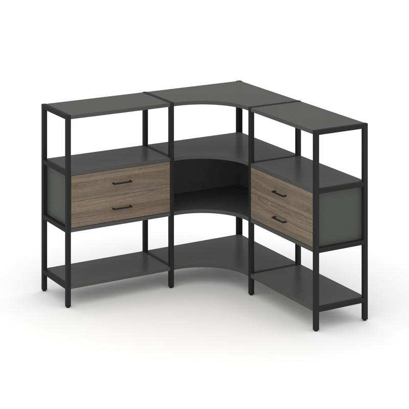 Shelf System Трехсекционный угловой стеллаж трехярусный с ящиками SN.STMU-331 Антрацит/Вяз Благородн
