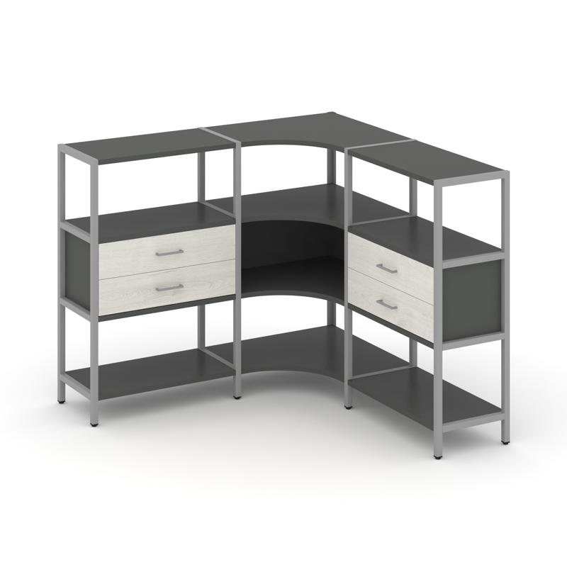 Shelf System Трехсекционный угловой стеллаж трехярусный с ящиками SN.STMU-331 Антрацит/Дуб Наварра/М