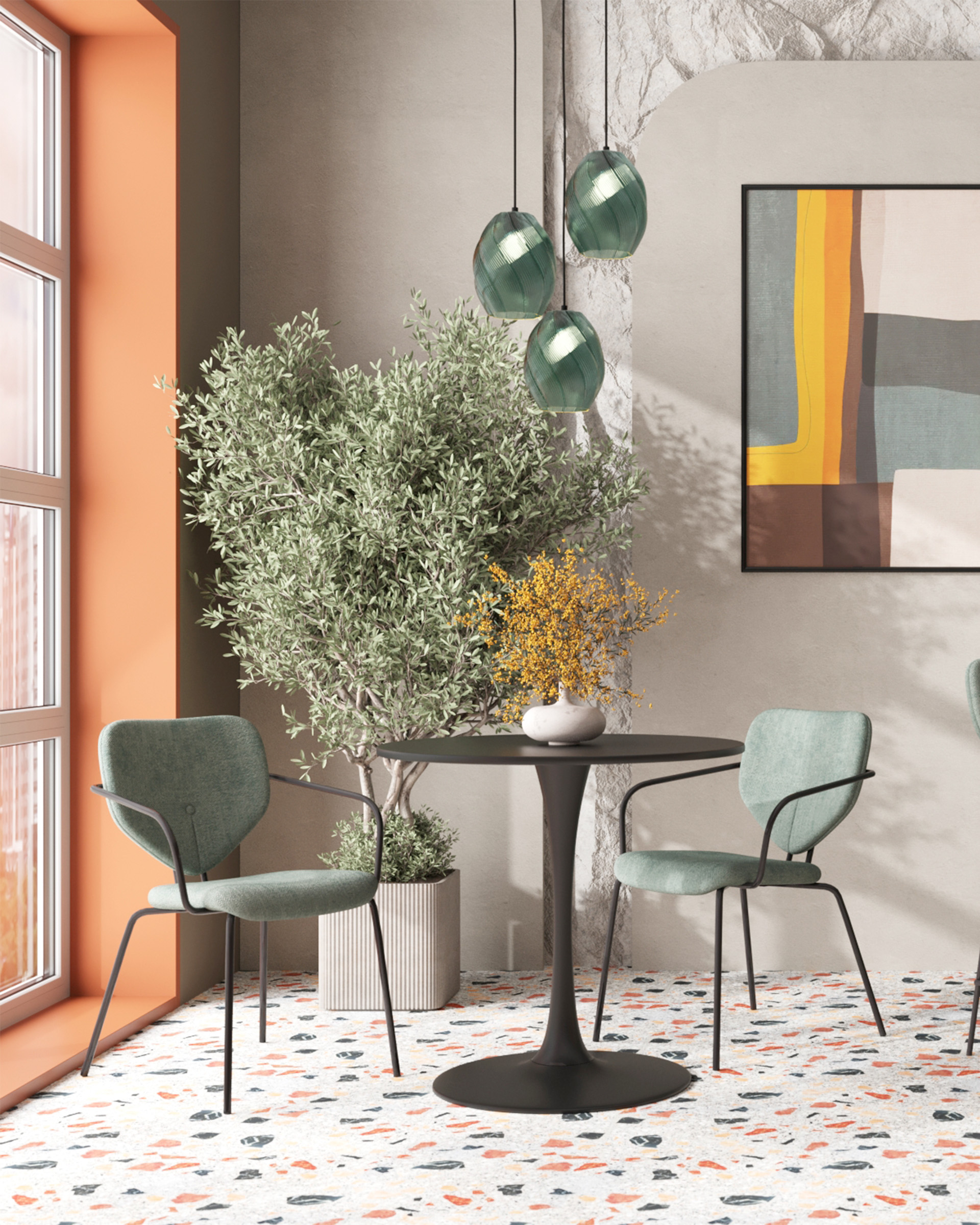 Стул обеденный Masey с подлокотниками зеленый — изображение 4