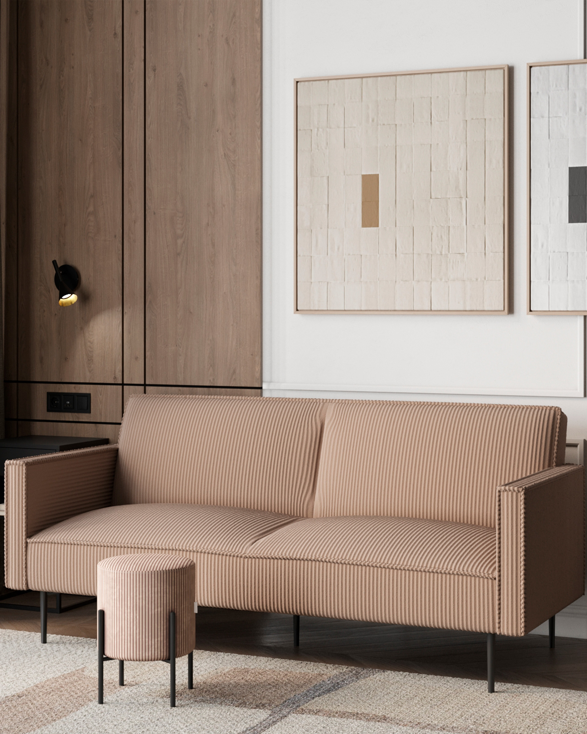 Диван прямой Кассель велюр рельефный бежевый — изображение 3