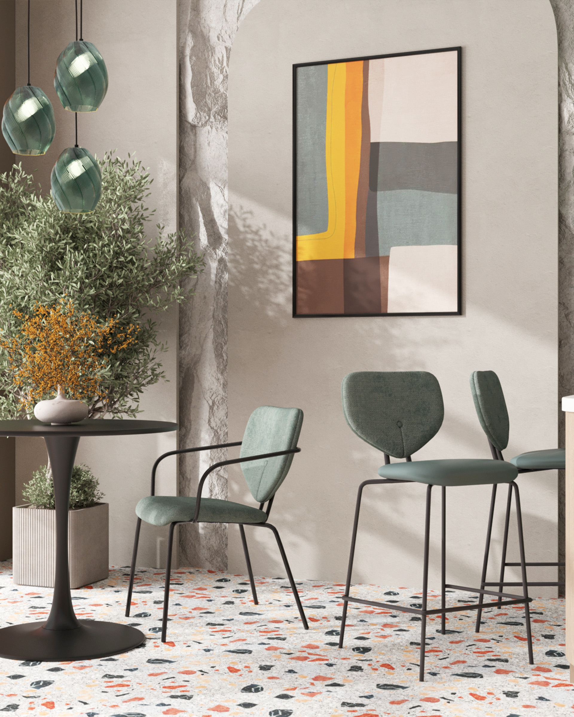 Стул полубарный Masey зеленый со светло-зеленой экокожей — изображение 3