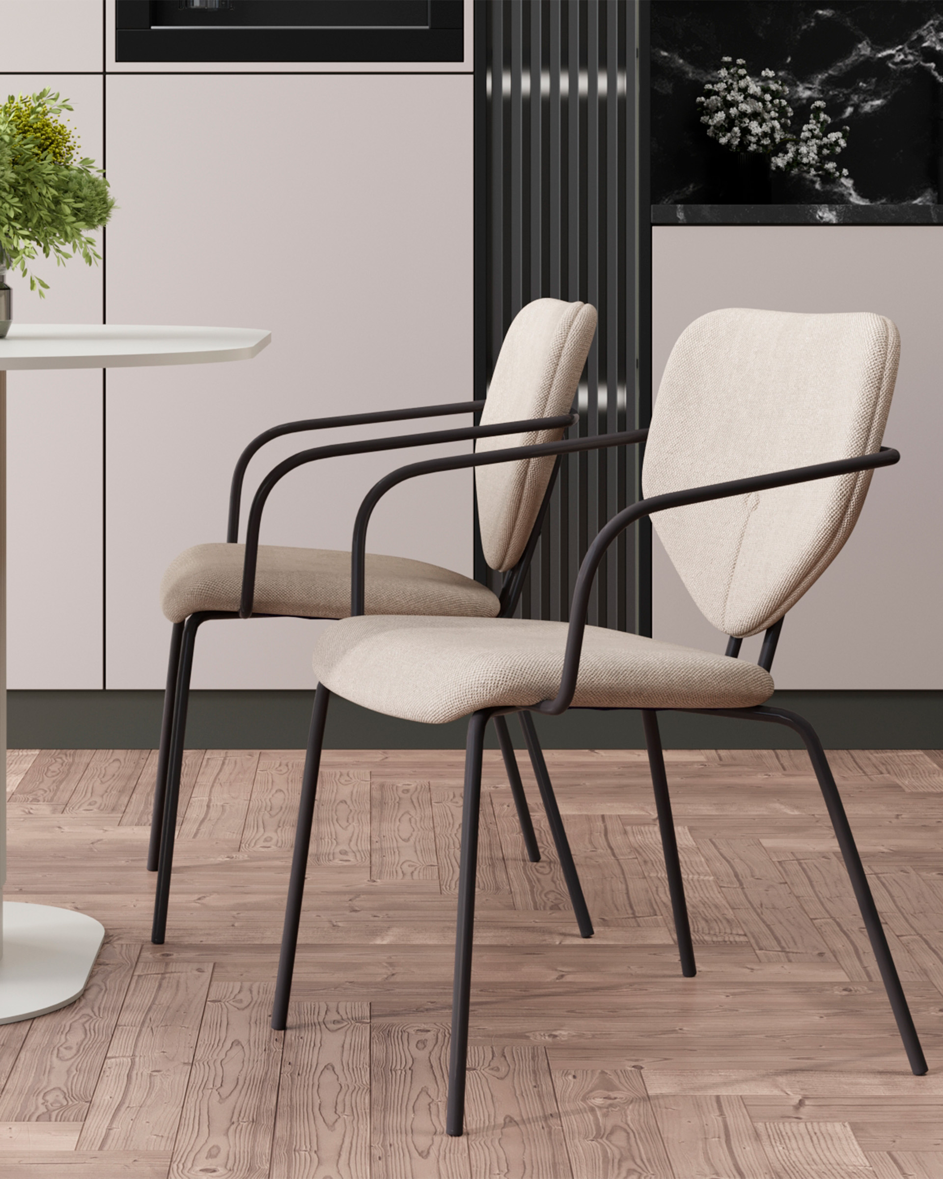 Стул обеденный Masey с подлокотниками бежевый — изображение 3