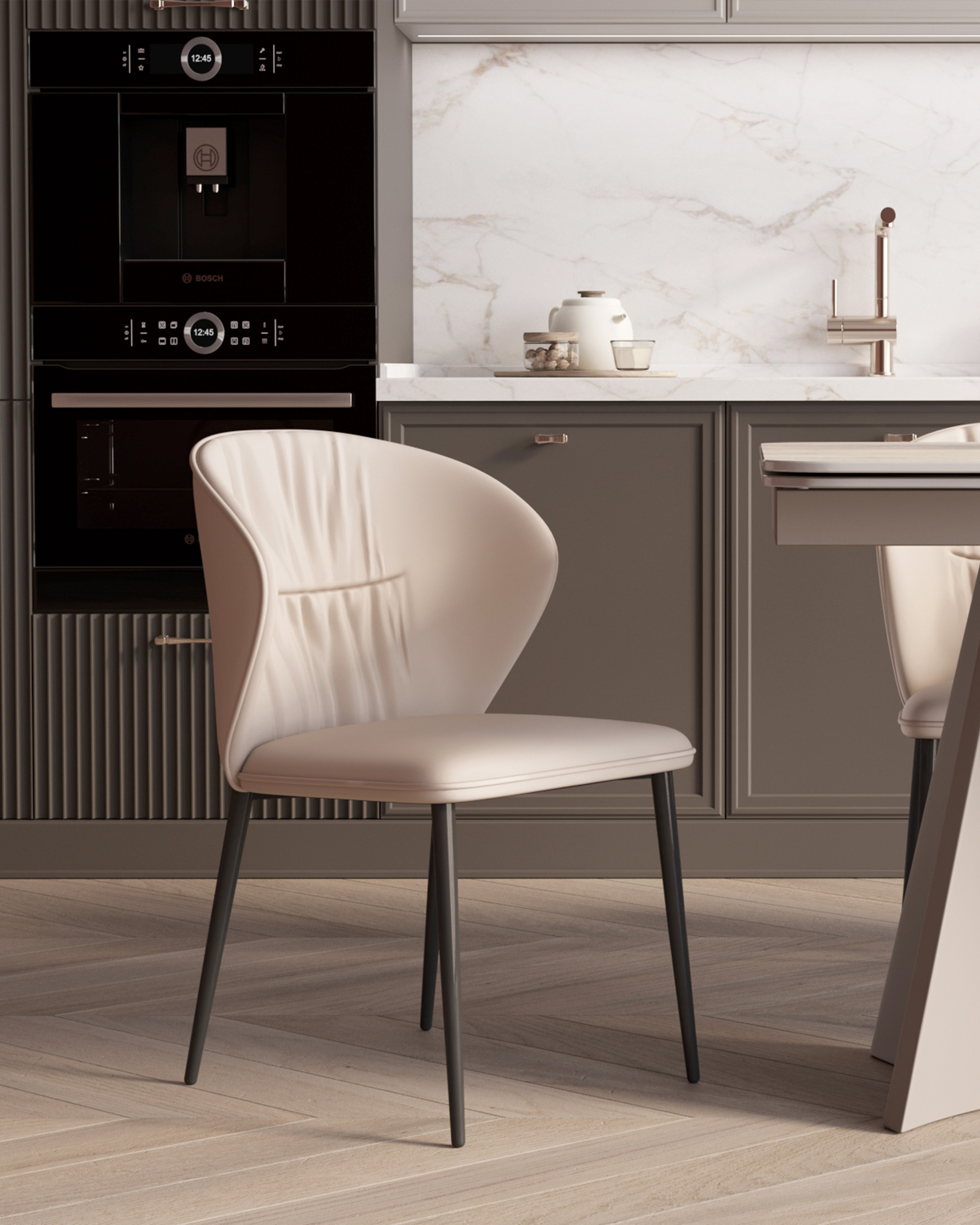 Стул обеденный Deia кремовая экокожа черные ножки — изображение 3