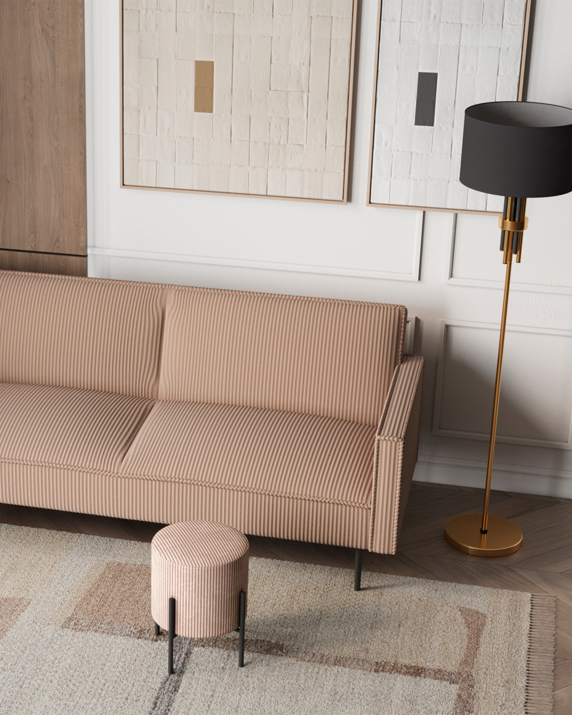 Диван прямой Кассель велюр рельефный бежевый — изображение 4