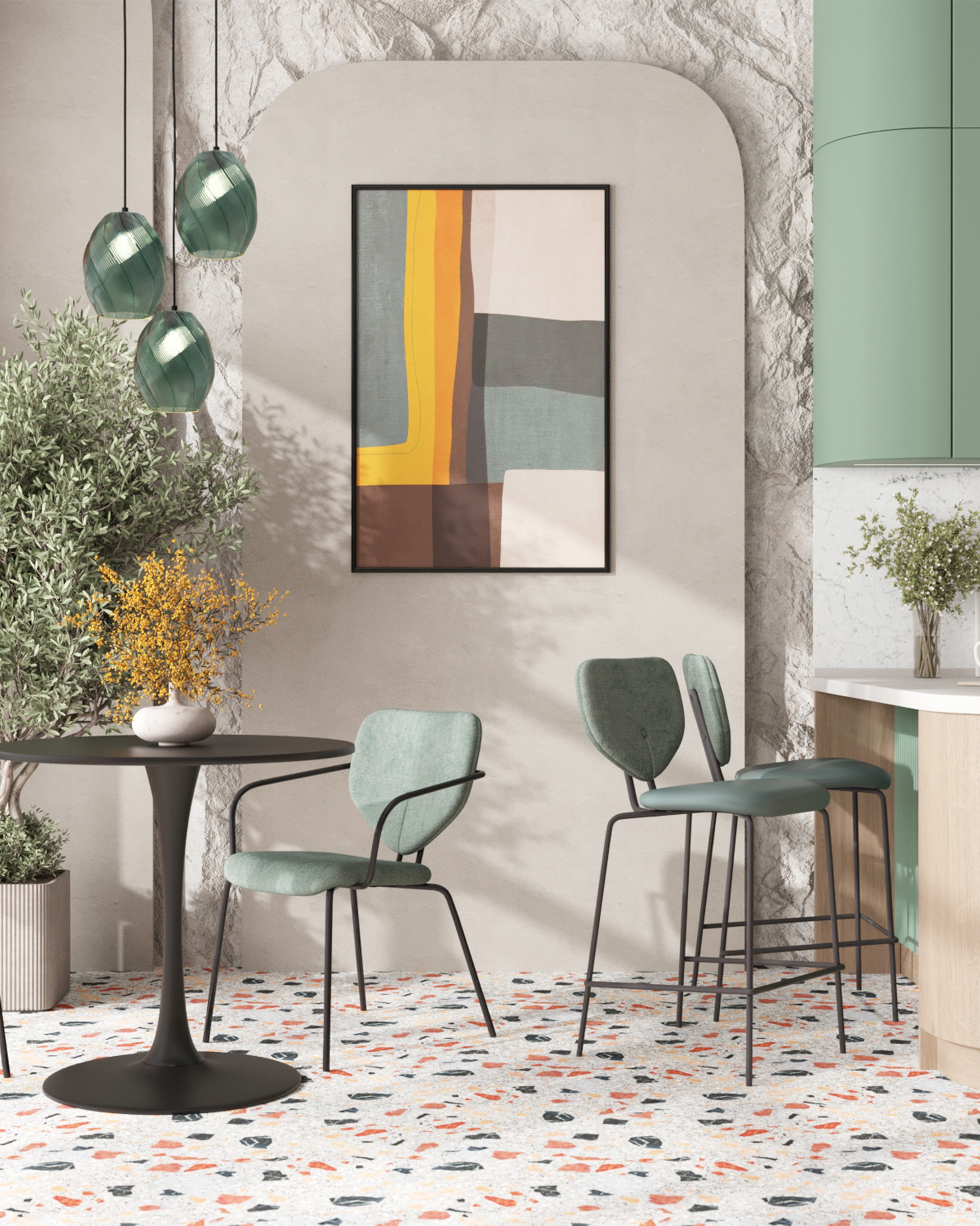 Стул полубарный Masey зеленый со светло-зеленой экокожей — изображение 4