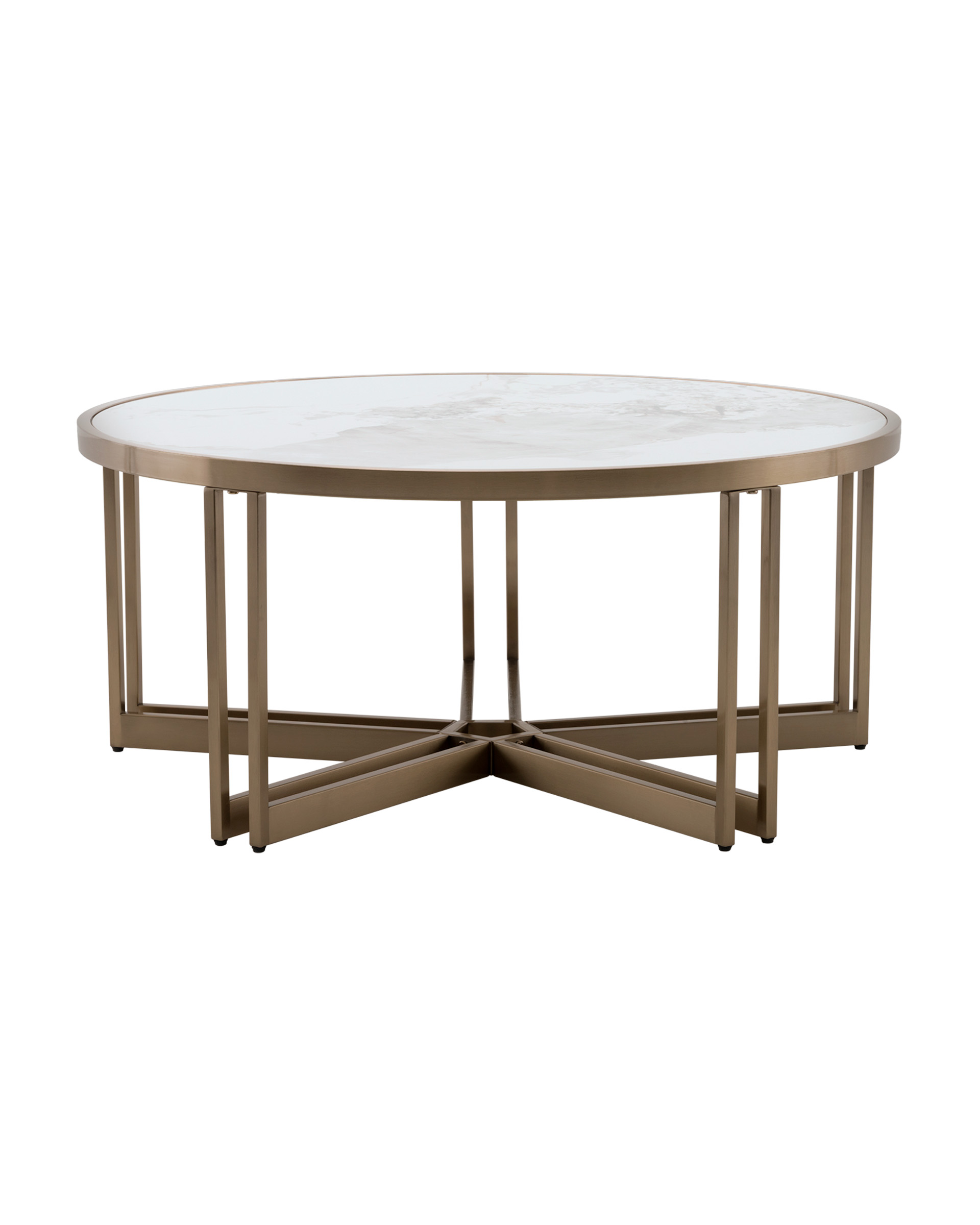 Журнальный столик Алиада 90х90 см светлая керамика сталь шампань