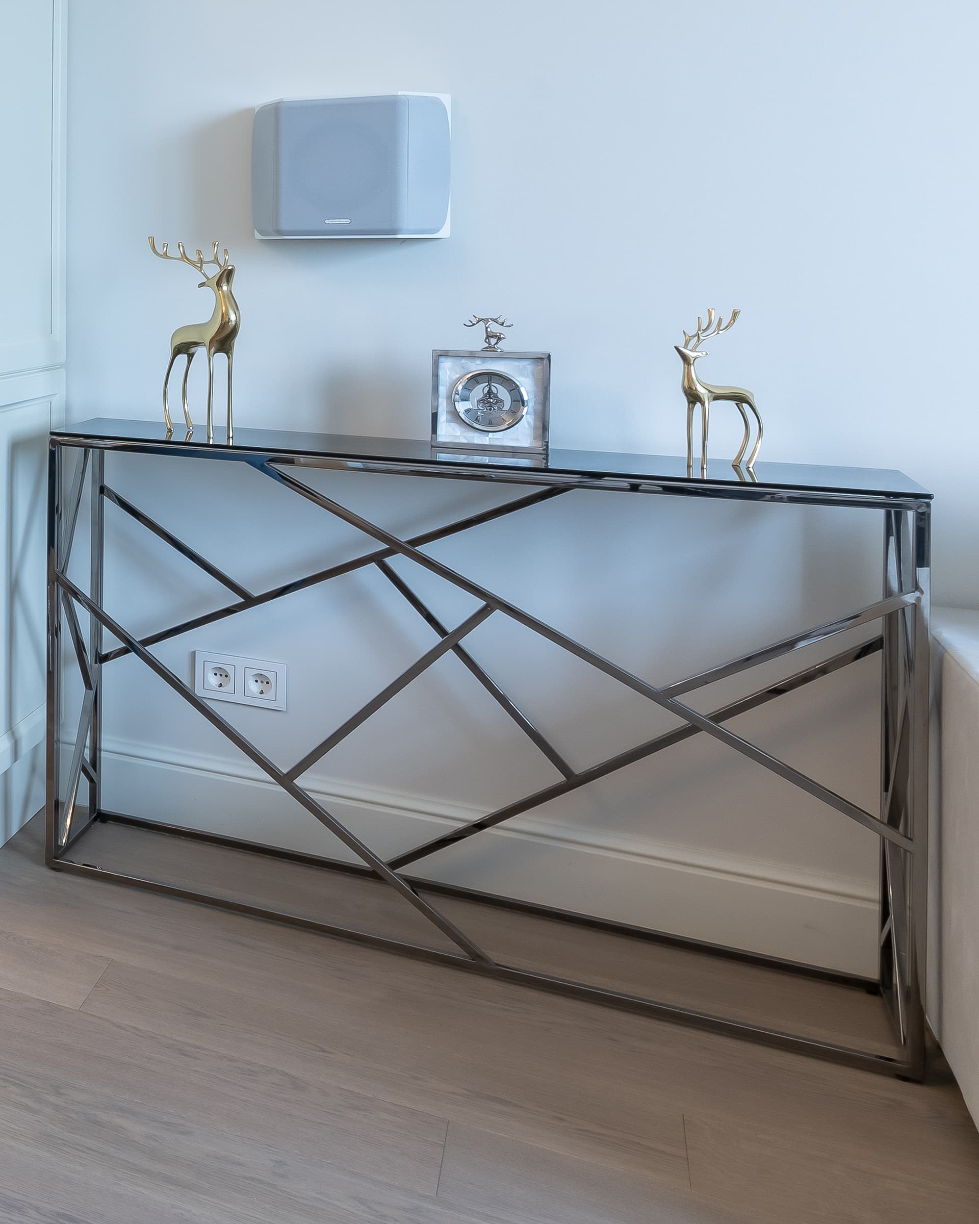 Консоль АРТ ДЕКО 115*30 стекло smoke сталь тёмный хром — изображение 3