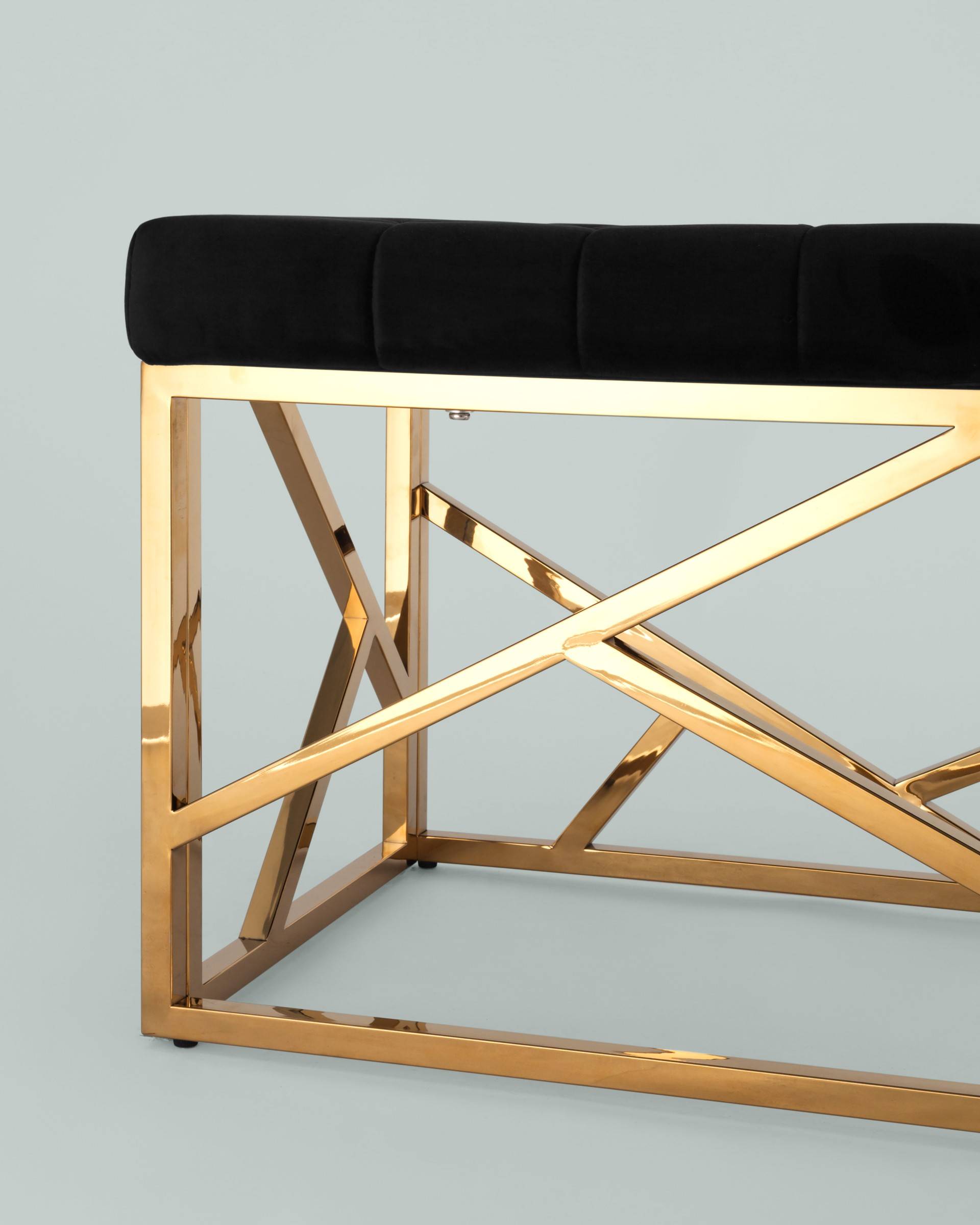 Банкетка-скамейка АРТ ДЕКО велюр черный сталь золото — изображение 4
