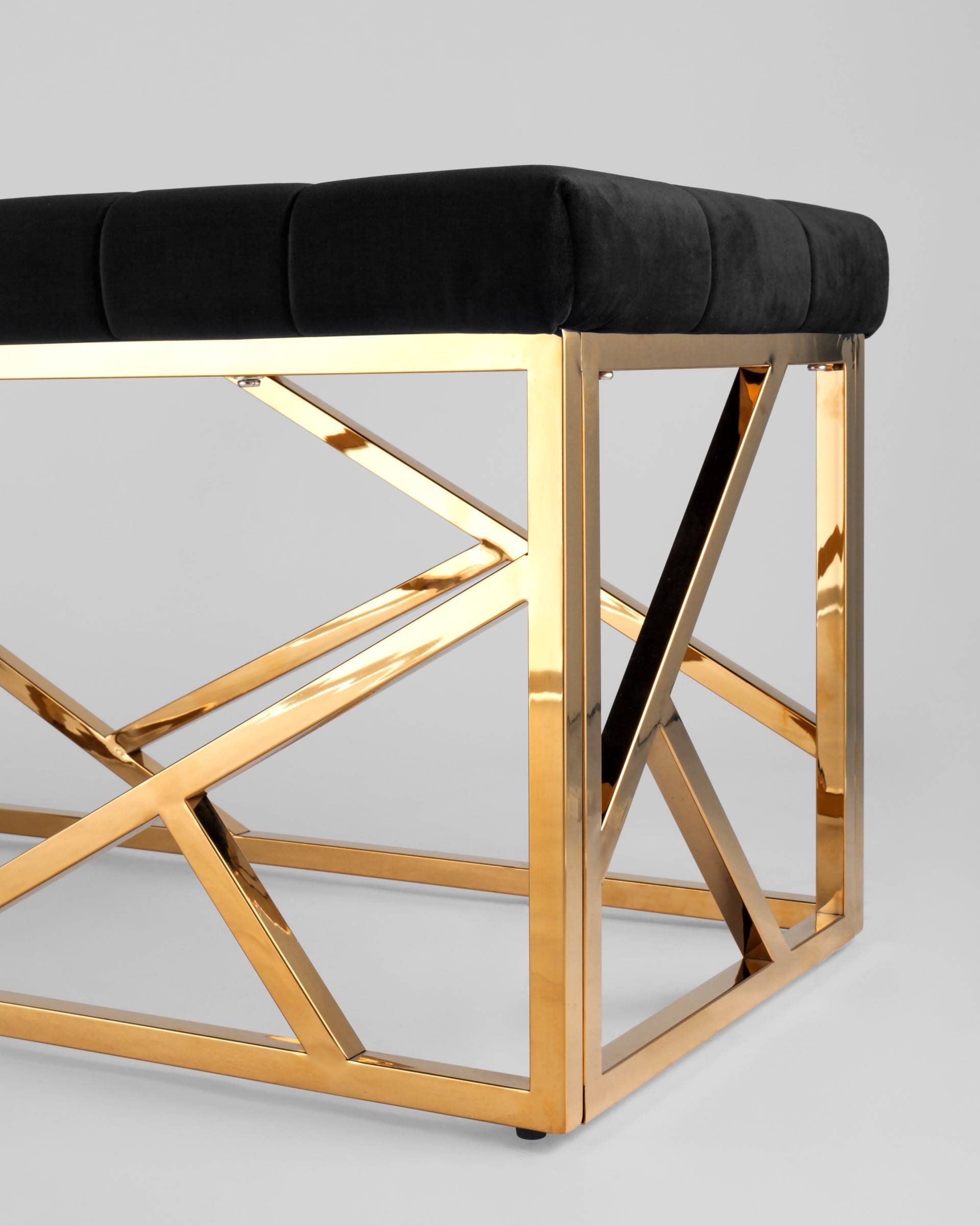Банкетка-скамейка АРТ ДЕКО велюр черный сталь золото — изображение 5