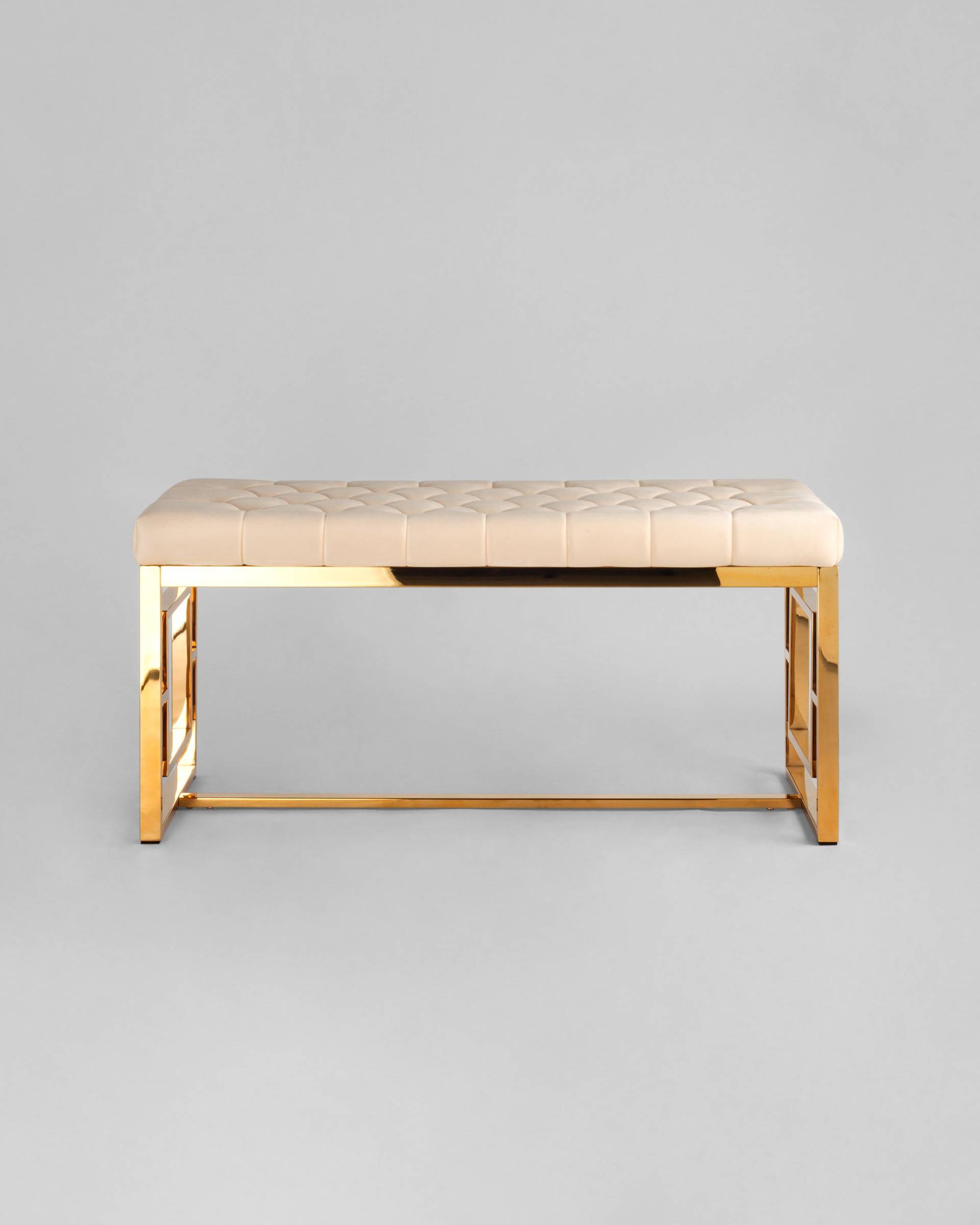 Банкетка-скамейка БРУКЛИН велюр бежевый сталь золото — изображение 3