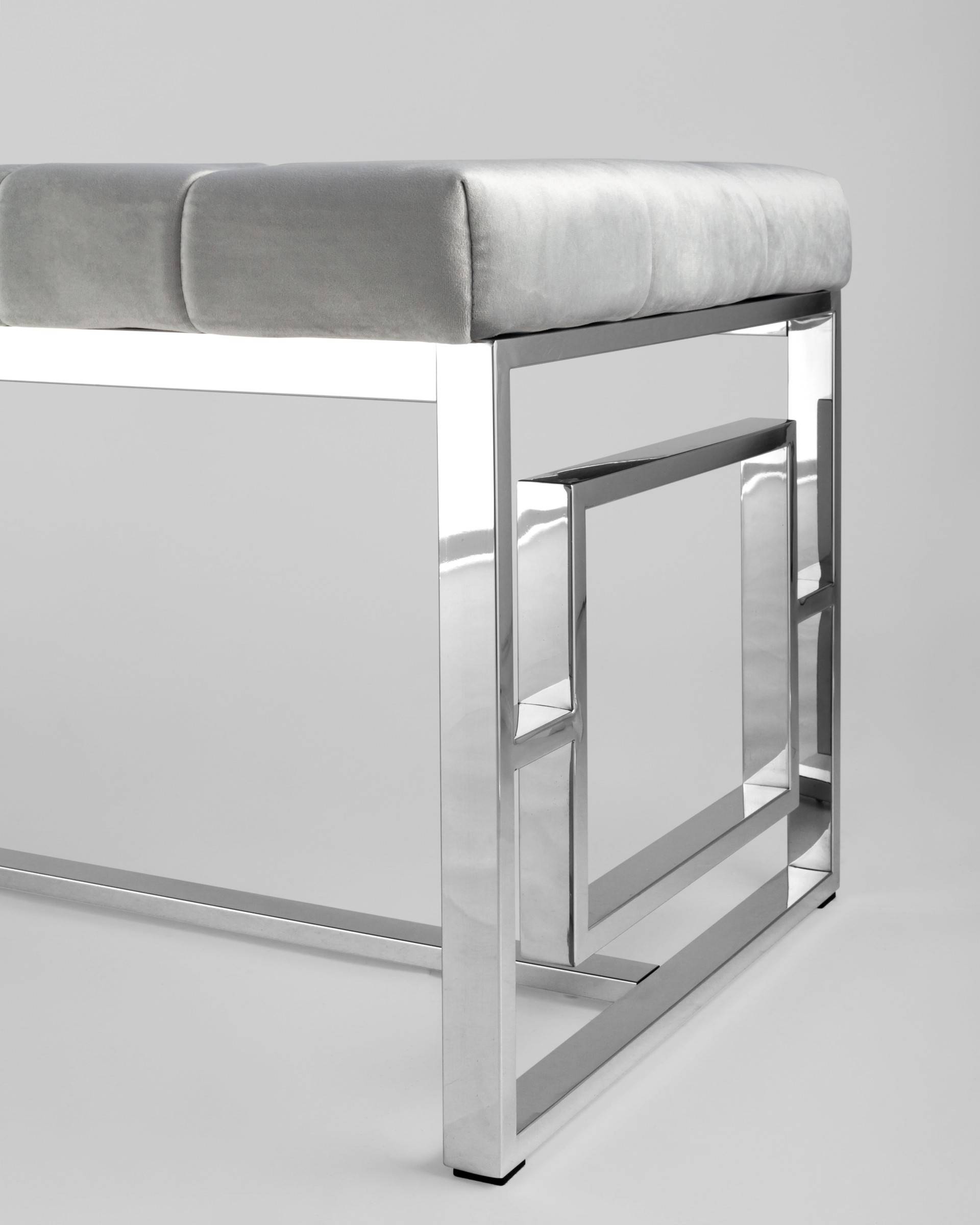 Банкетка-скамейка БРУКЛИН велюр серый сталь серебро — изображение 5