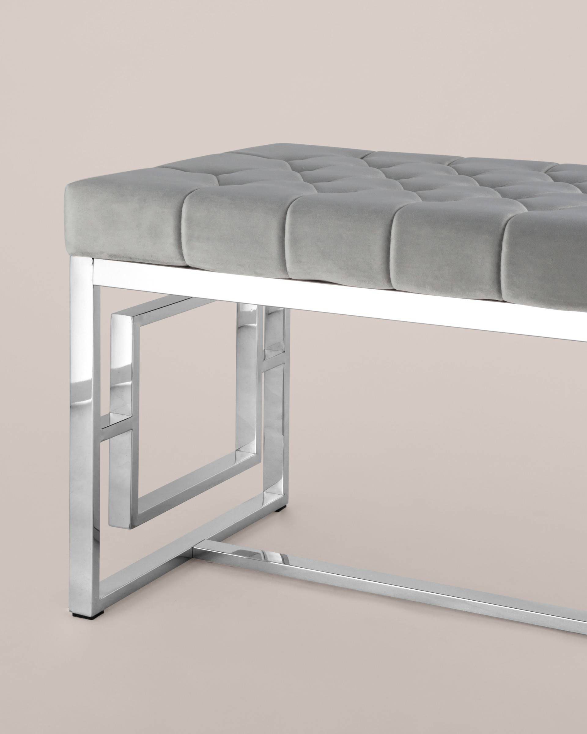 Банкетка-скамейка БРУКЛИН велюр серый сталь серебро — изображение 4