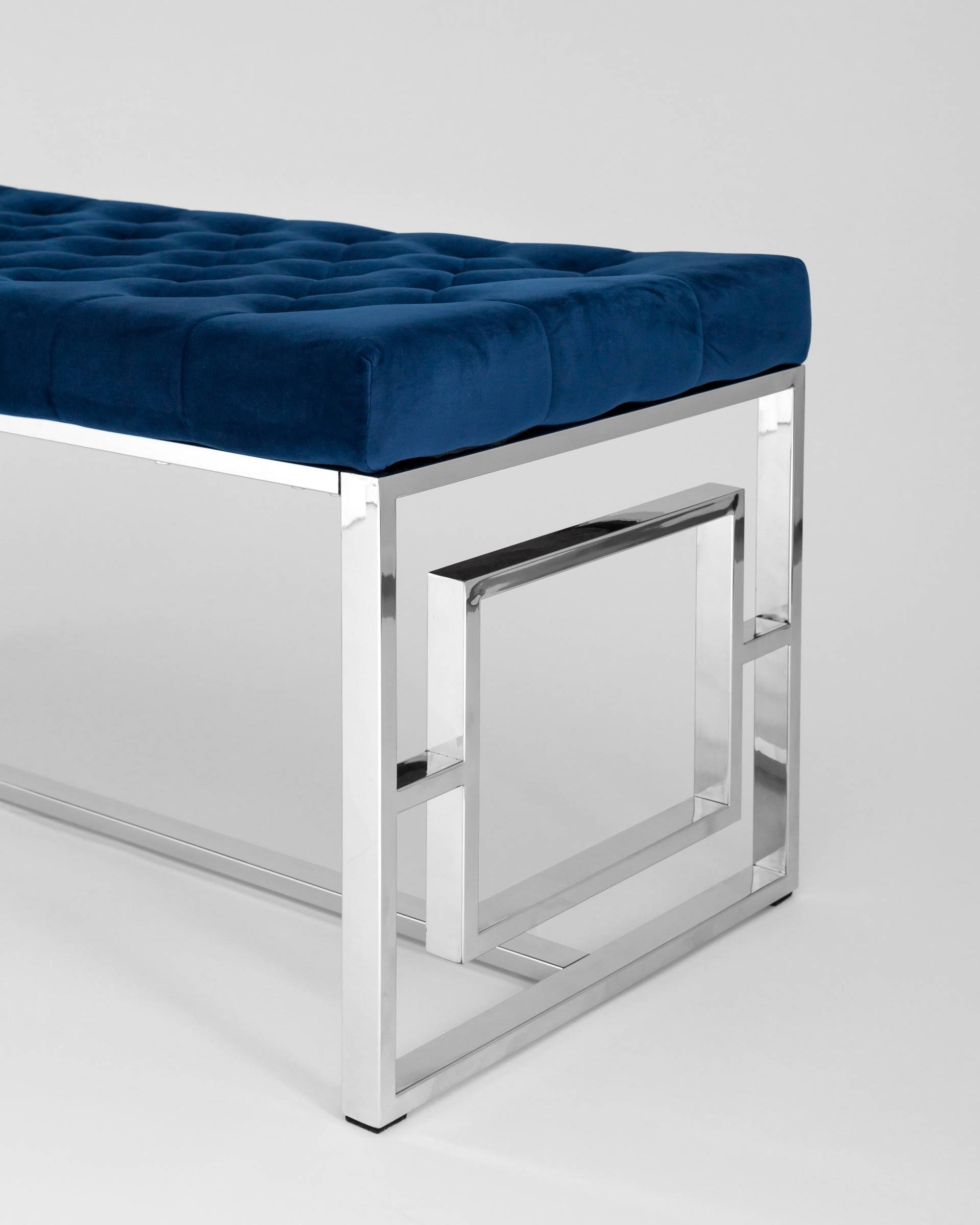 Банкетка-скамейка БРУКЛИН велюр синий сталь серебро — изображение 4