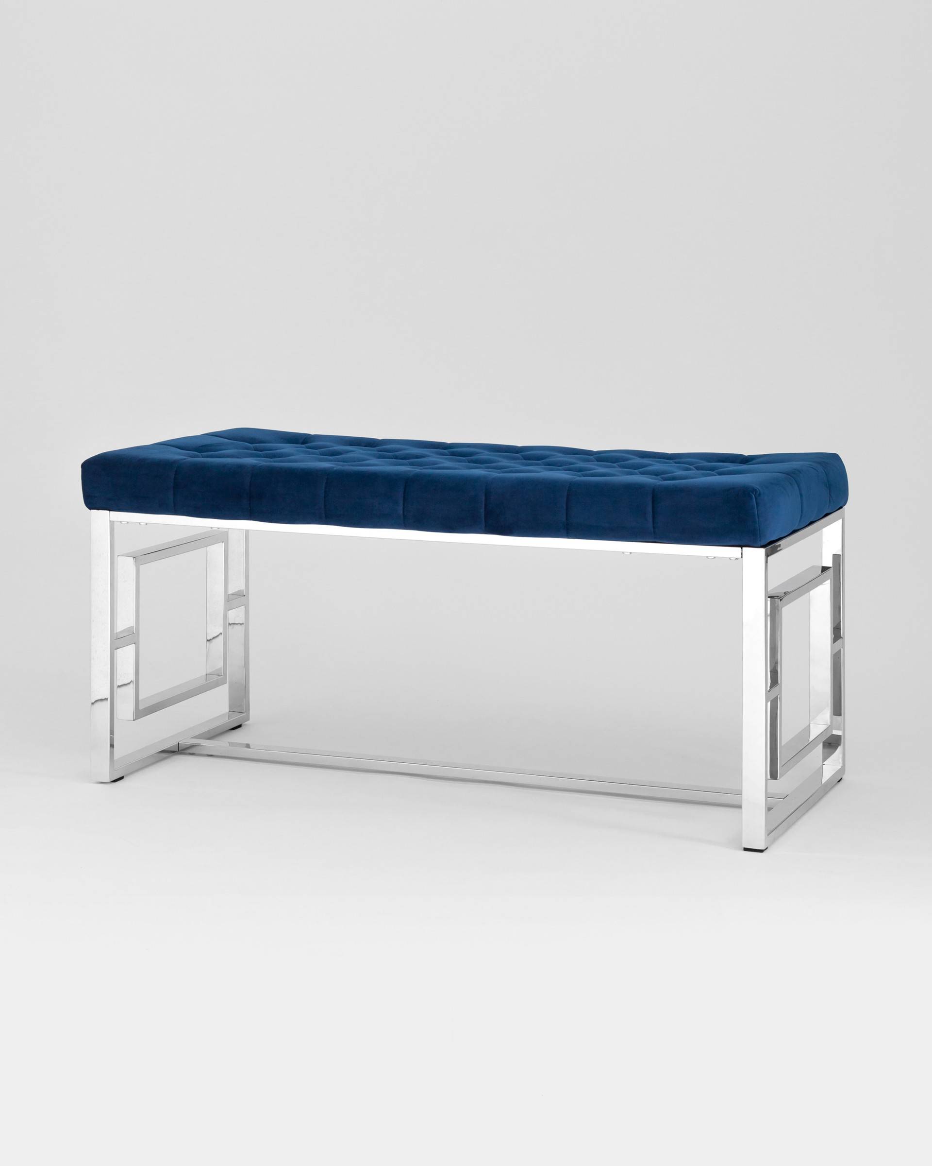 Банкетка-скамейка БРУКЛИН велюр синий сталь серебро — изображение 2