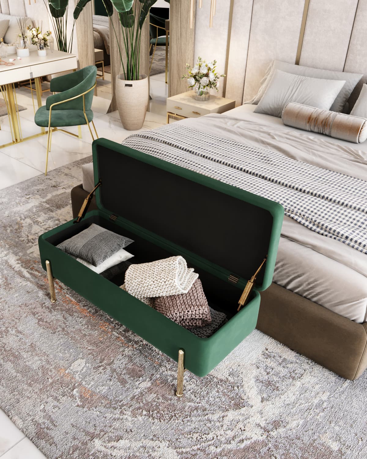 Банкетка Болейн с ящиком велюр зеленый — изображение 4