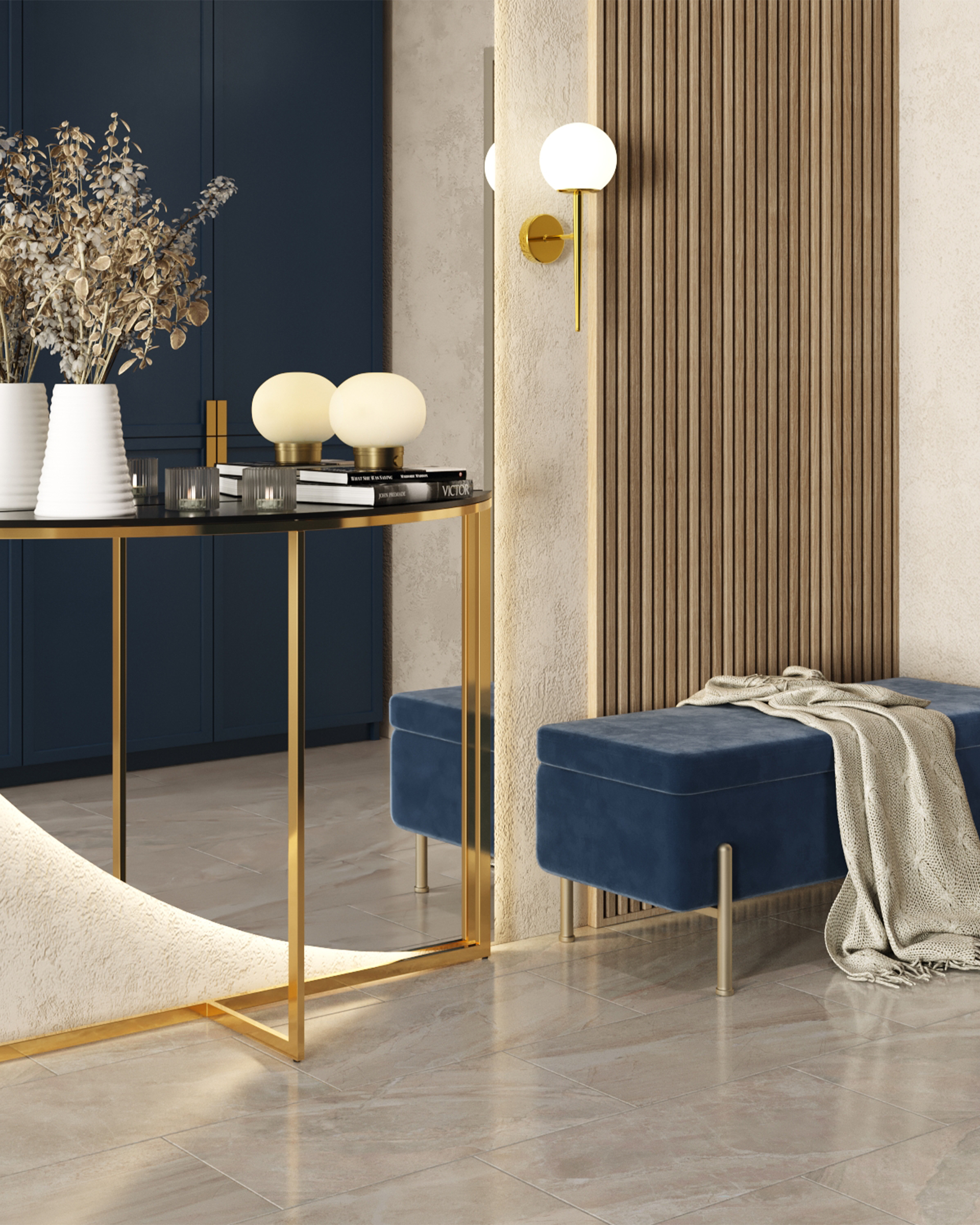 Консоль полукруглая АЛЬБА 115*30 золото стекло черное — изображение 3