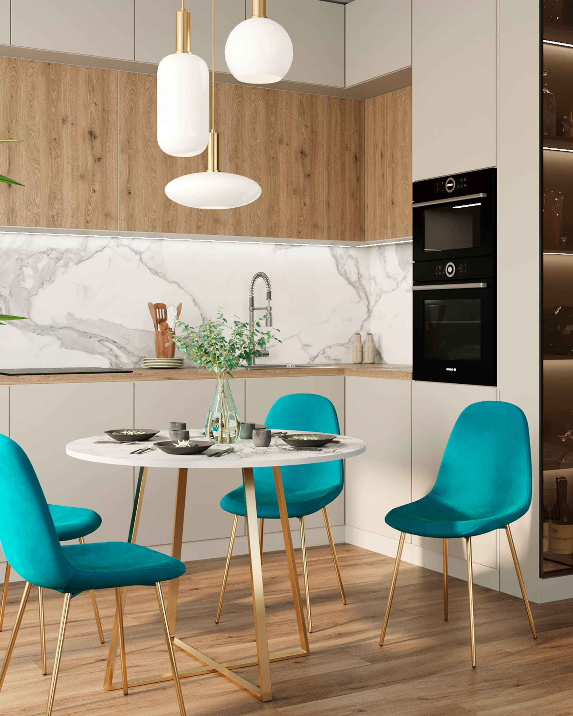 Стол обеденный Дакота 100*100 белый мрамор ножки золото — изображение 3