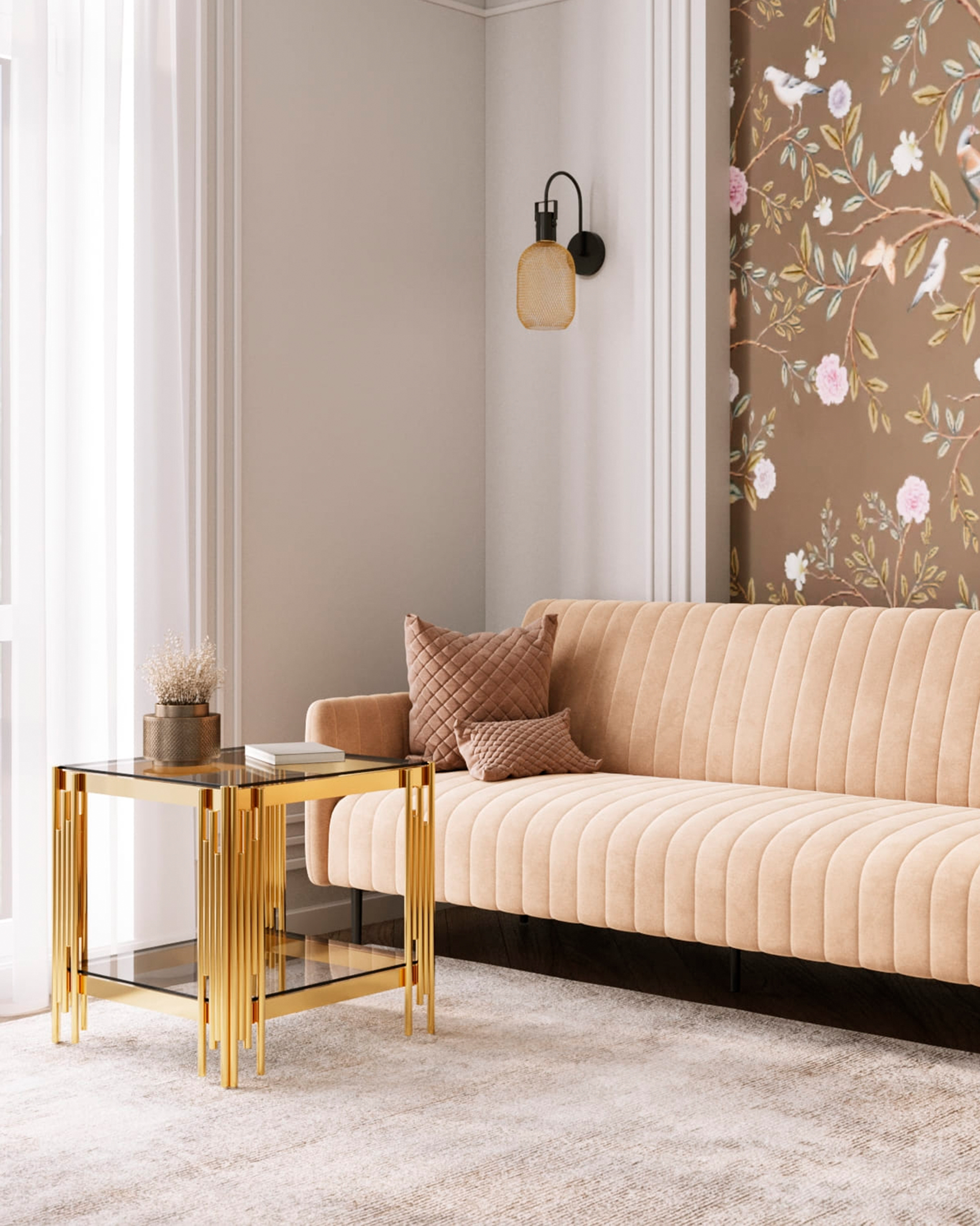 Журнальный столик 55*55 ГЭТСБИ золото стекло smoke — изображение 4