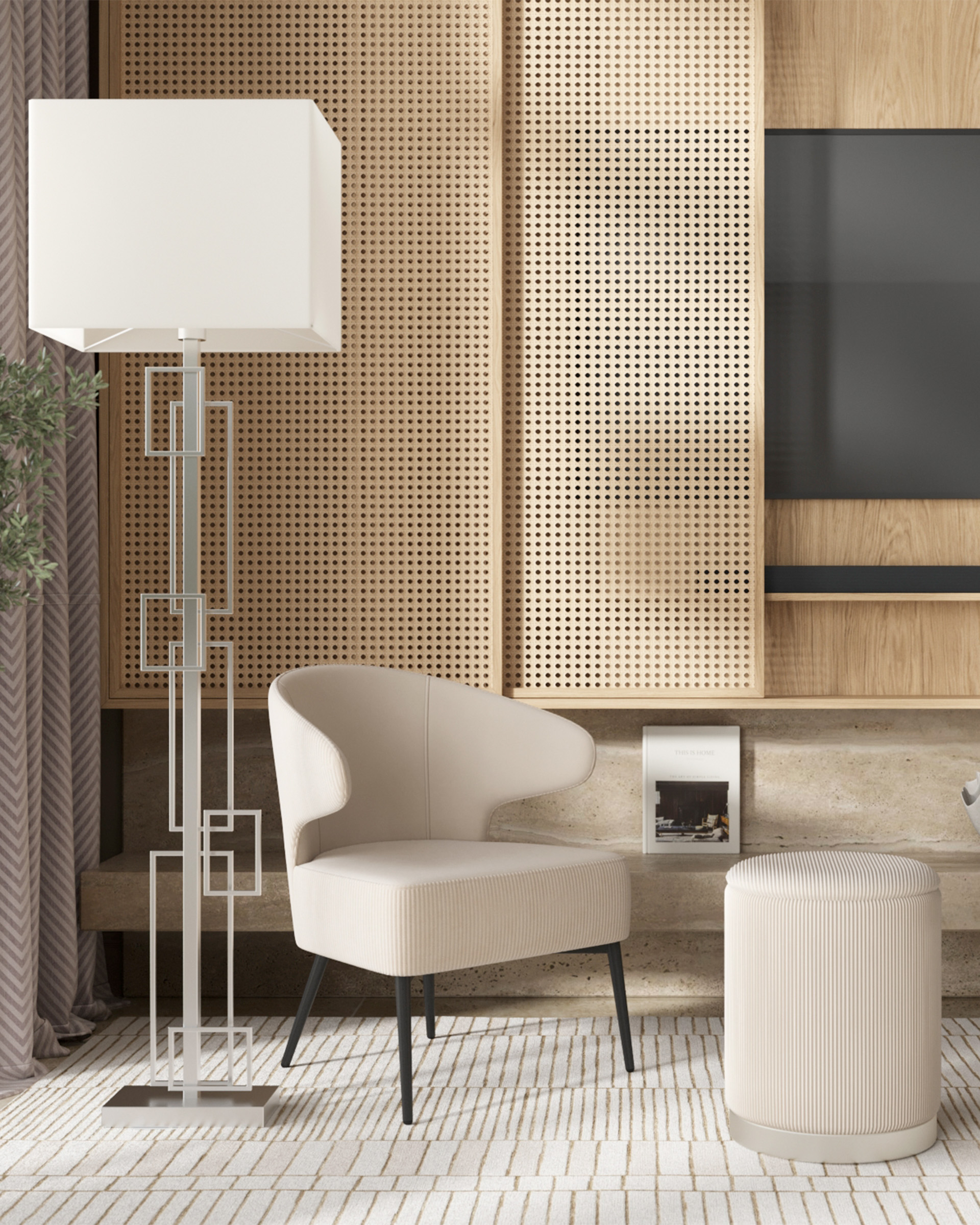 Пуф Эмили с ящиком серебро вельвет молочный — изображение 3