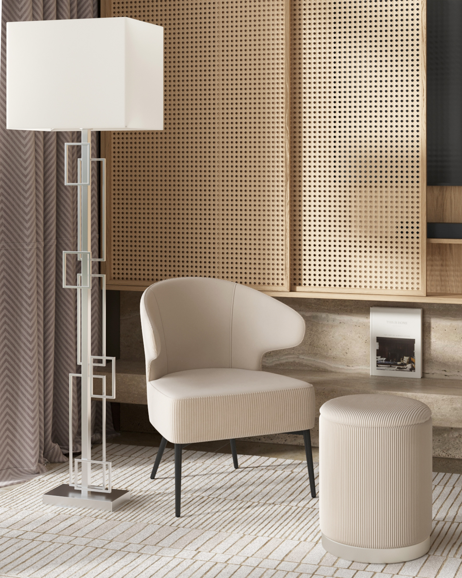 Пуф Эмили с ящиком серебро вельвет молочный — изображение 4