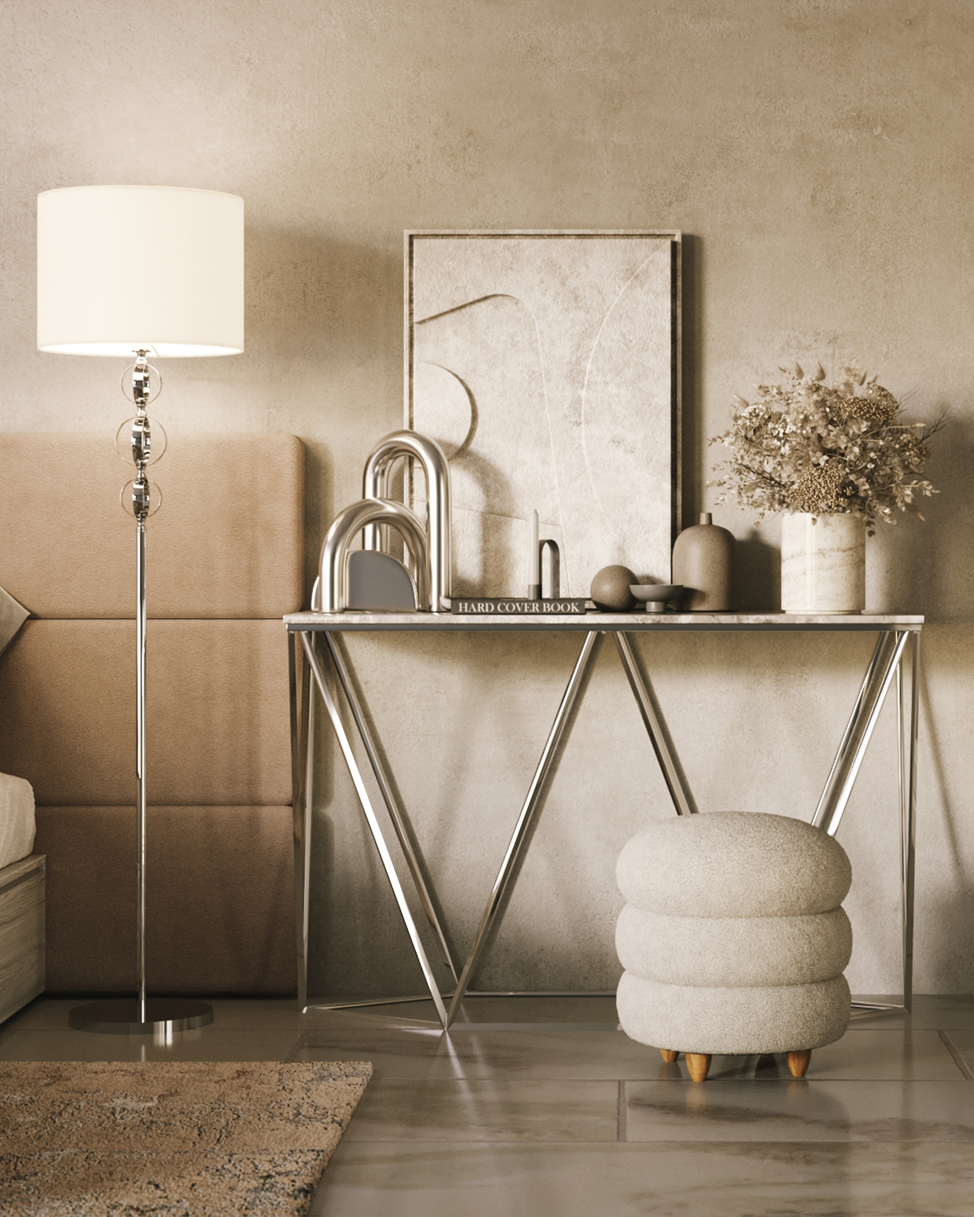 Консоль Авалон 122*41 серый мрамор сталь темный хром — изображение 3