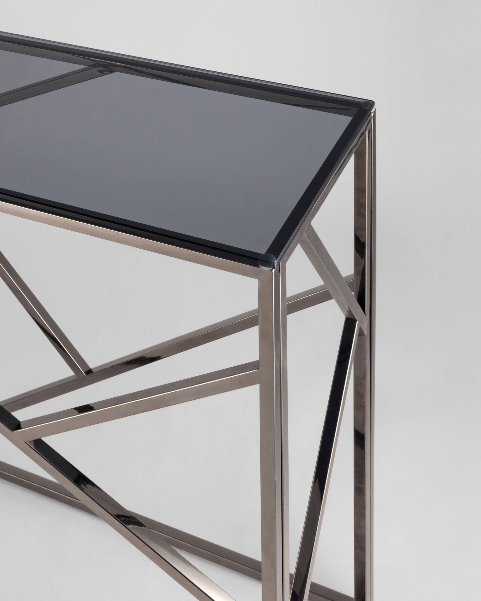 Консоль АРТ ДЕКО 115*30 стекло smoke сталь тёмный хром — изображение 7