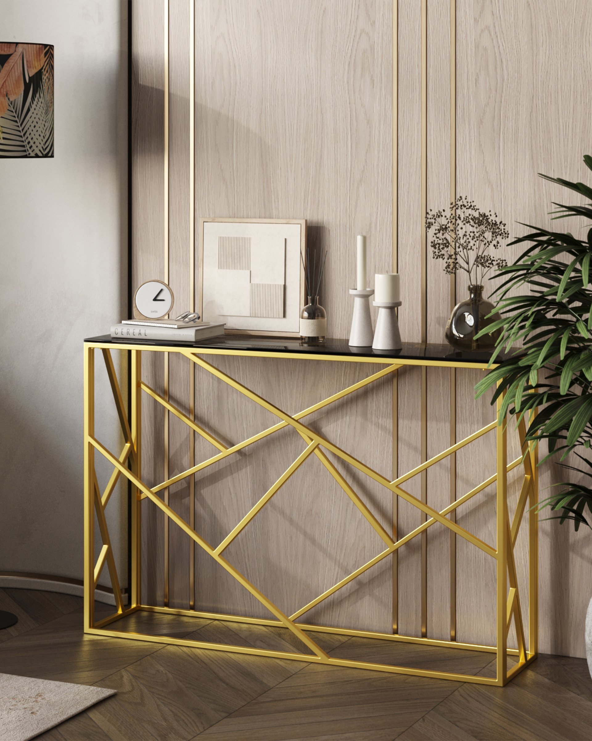 Консоль АРТ ДЕКО 115*30 золото стекло smoke — изображение 3