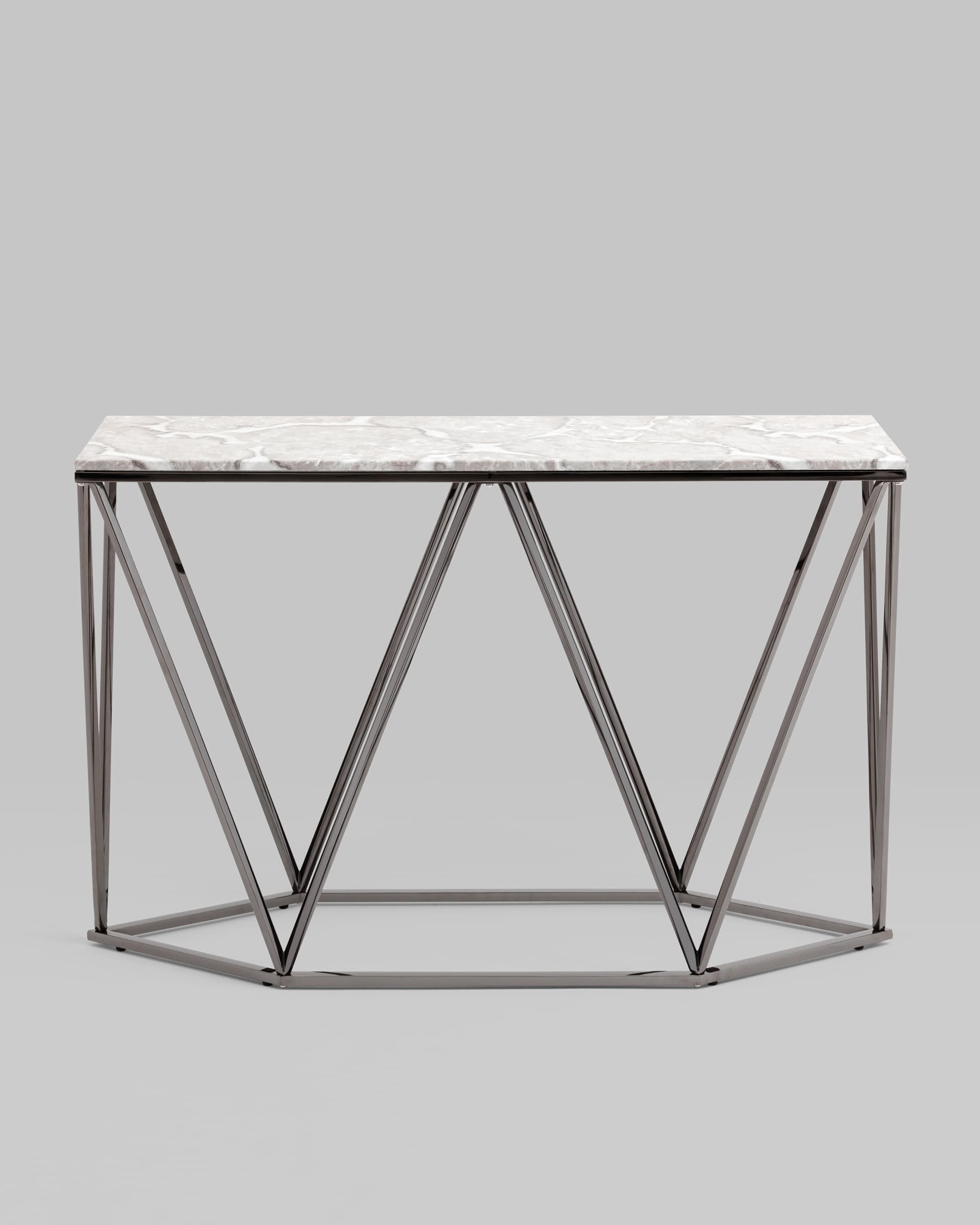 Консоль Авалон 122*41 серый мрамор сталь темный хром — изображение 6