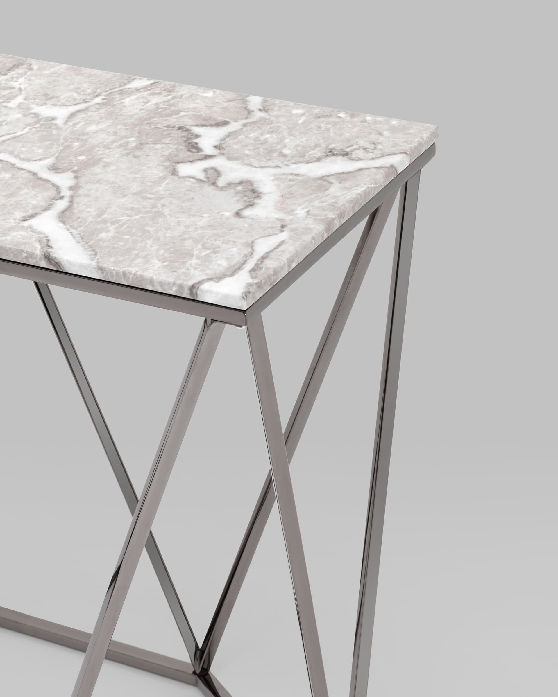 Консоль Авалон 122*41 серый мрамор сталь темный хром — изображение 9
