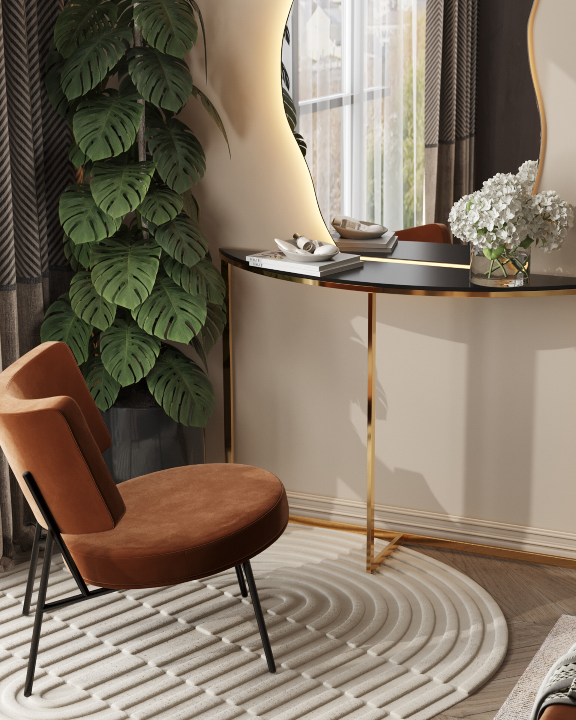 Консоль полукруглая АЛЬБА 115*30 золото стекло черное — изображение 6