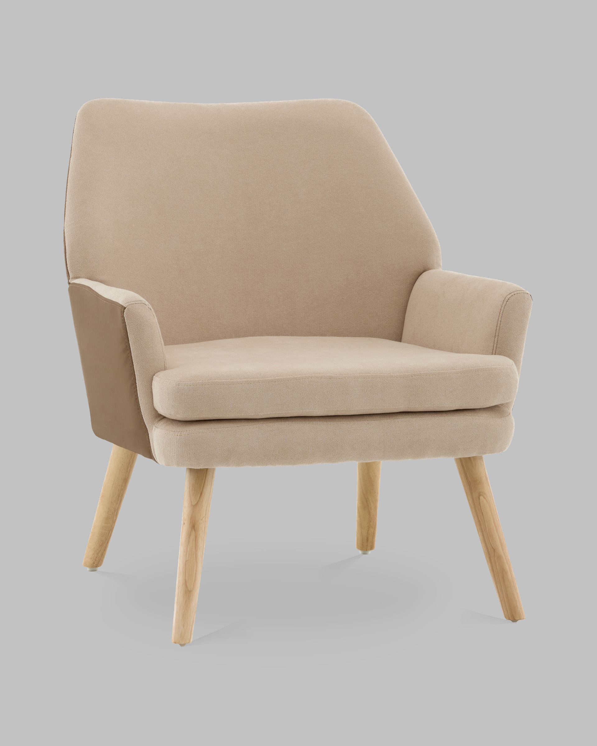 Кресло Харви бежевый с коричневой экокожей деревянные ножки — изображение 2