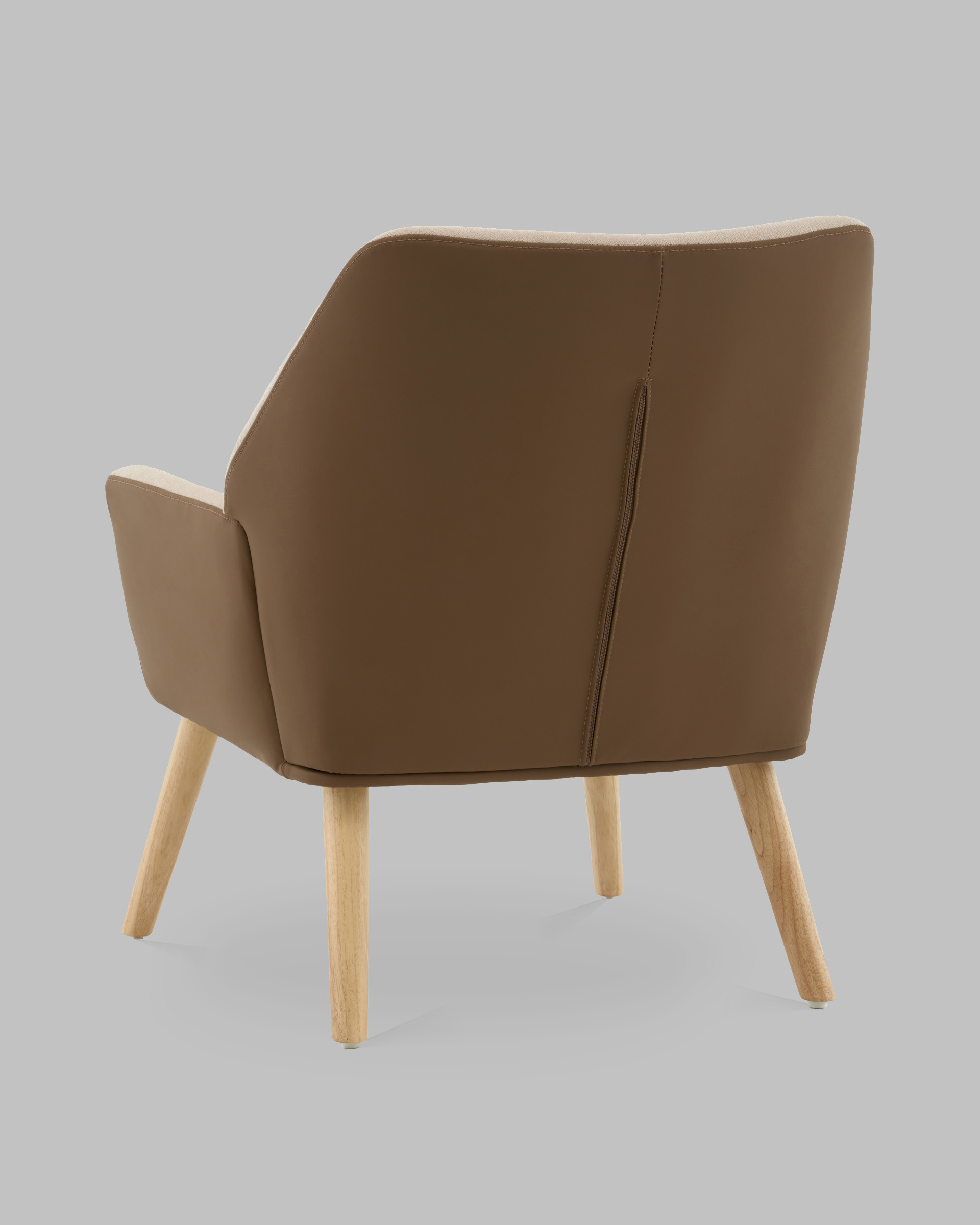 Кресло Харви бежевый с коричневой экокожей деревянные ножки — изображение 6