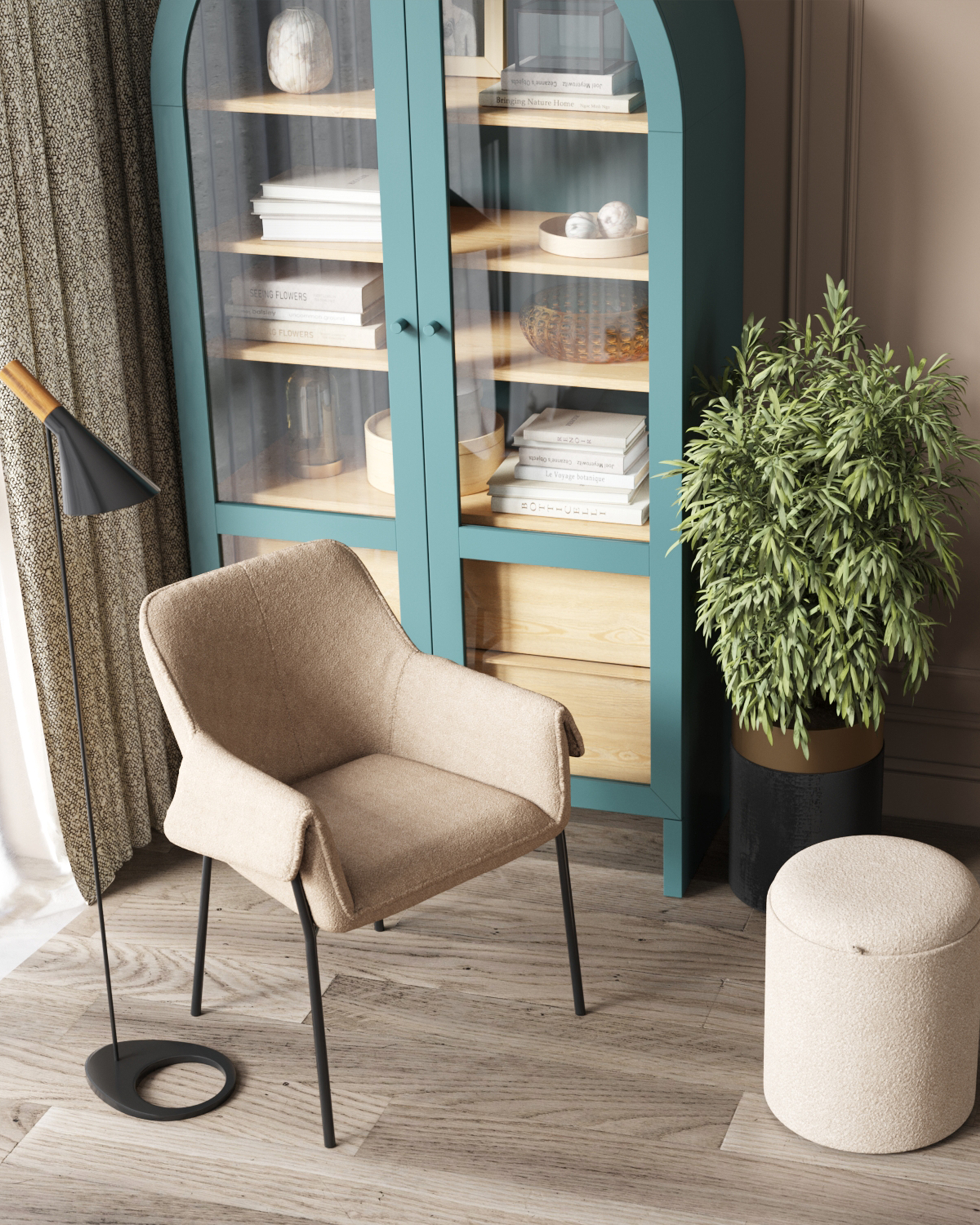 Пуф-столик с ящиком Хюгге S букле бежевый — изображение 3